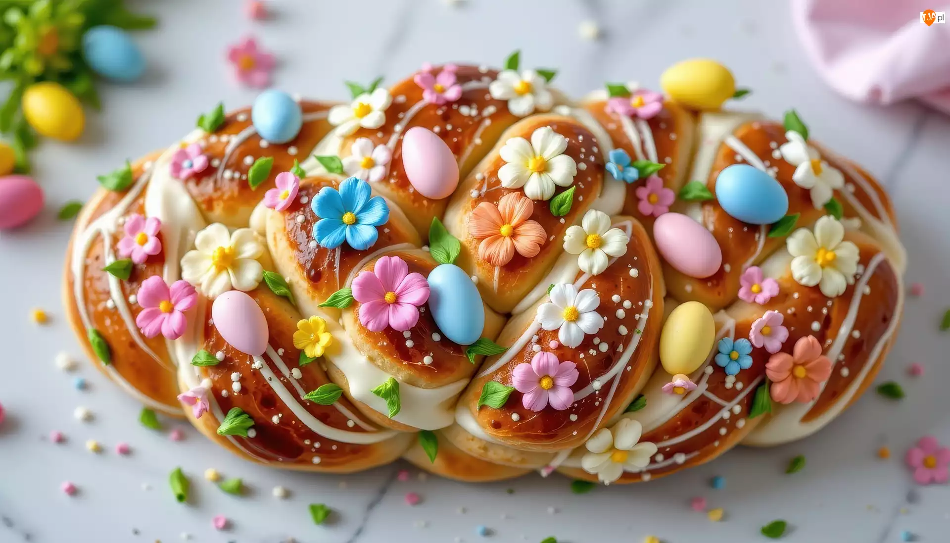 Kwiaty, Chleb, Pisanki, Grafika AI, Kolorowe, Wielkanoc