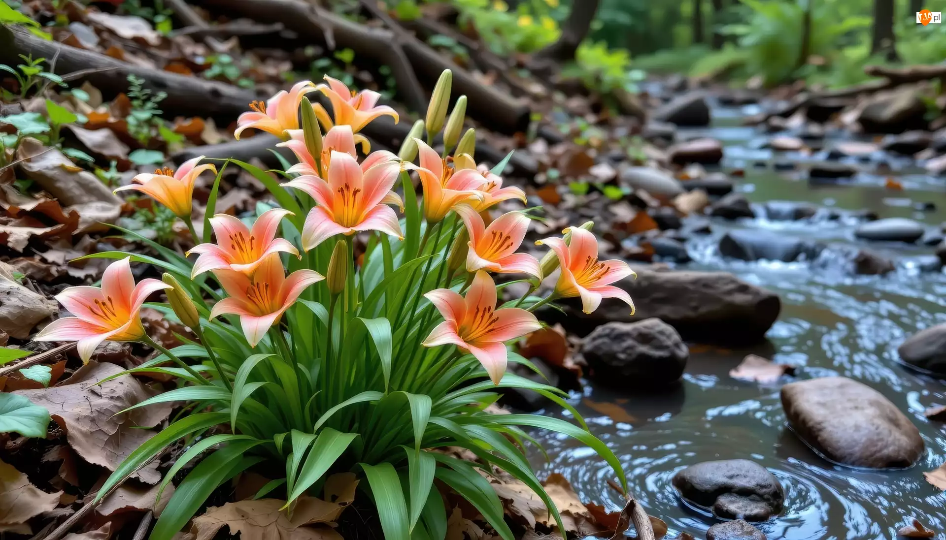 Kamienie, Pomarańczowe, Lilie, Strumyk