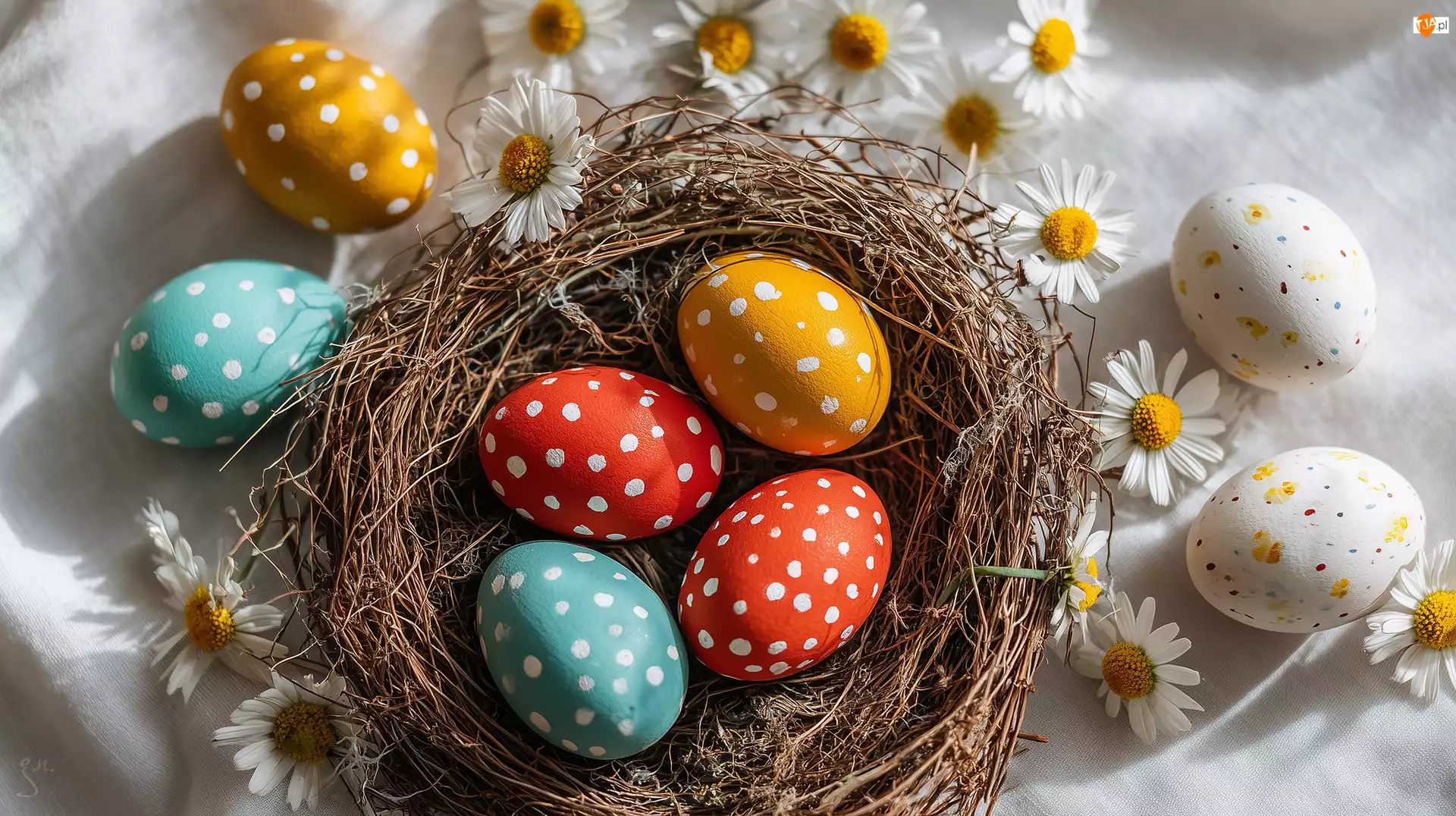 Pisanki, Kolorowe, Kwiaty, Grafika AI, Gniazdko, Wielkanoc