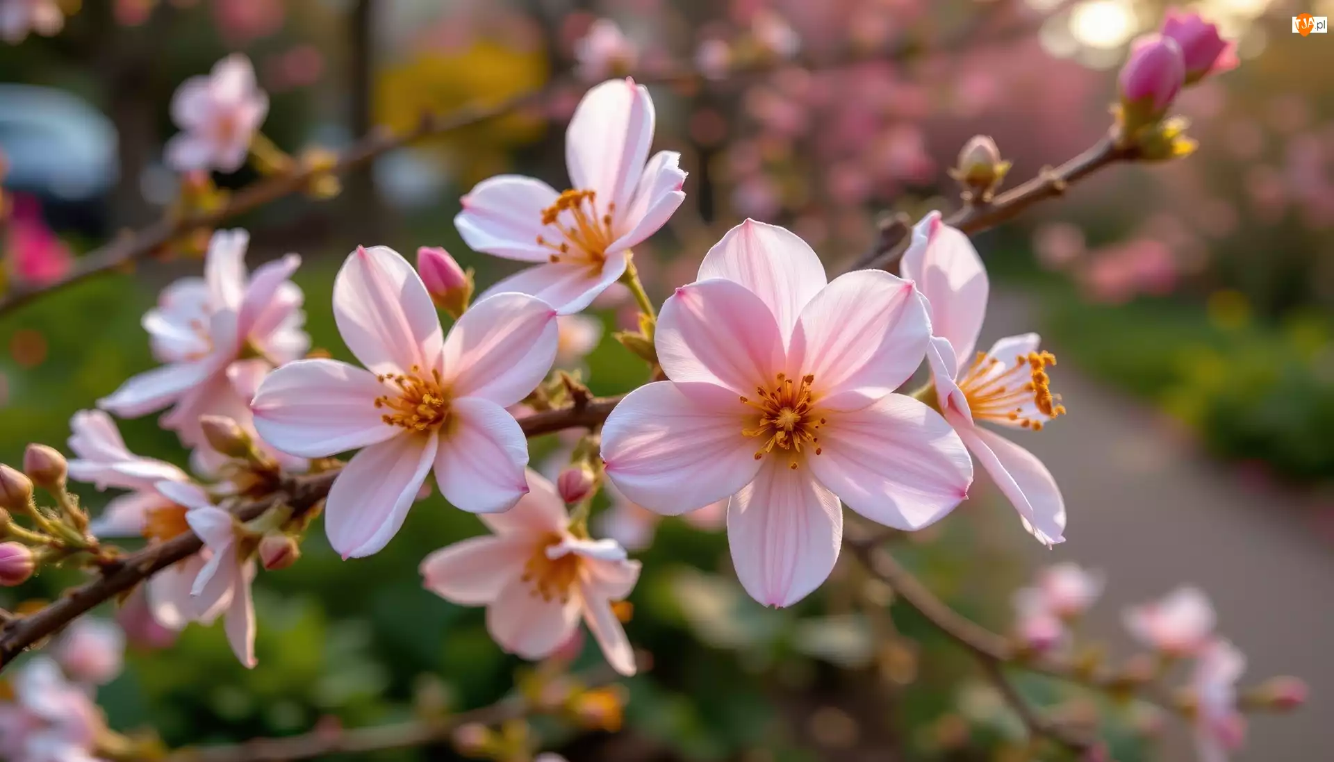 Grafika AI, Różowe, Kwiaty, Gałązka