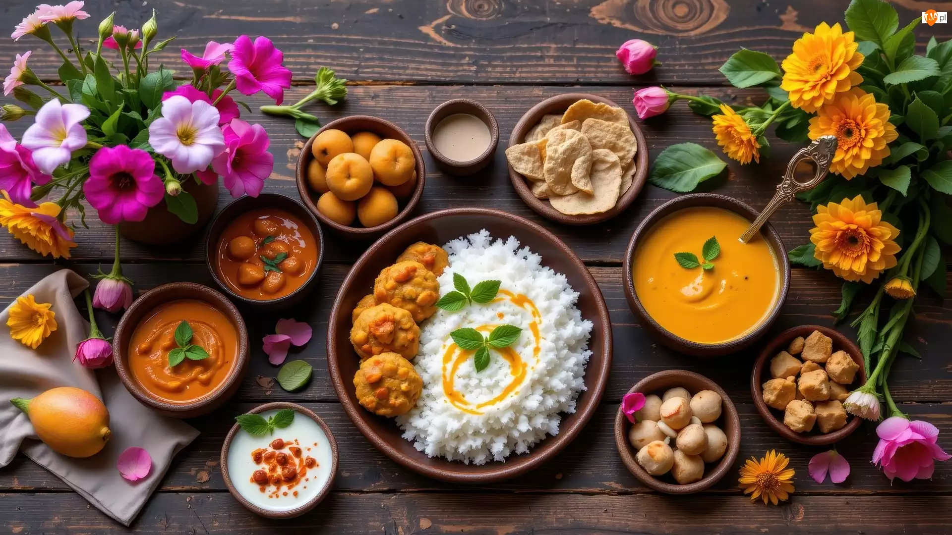 Desery, Owoce, Kwiaty, Jedzenie, Kolorowe, Miseczki, Brzoskwinie