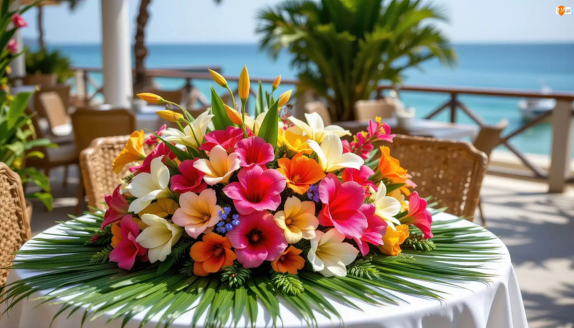 Liście, Grafika AI, Bukiet, Kwiaty, Stół