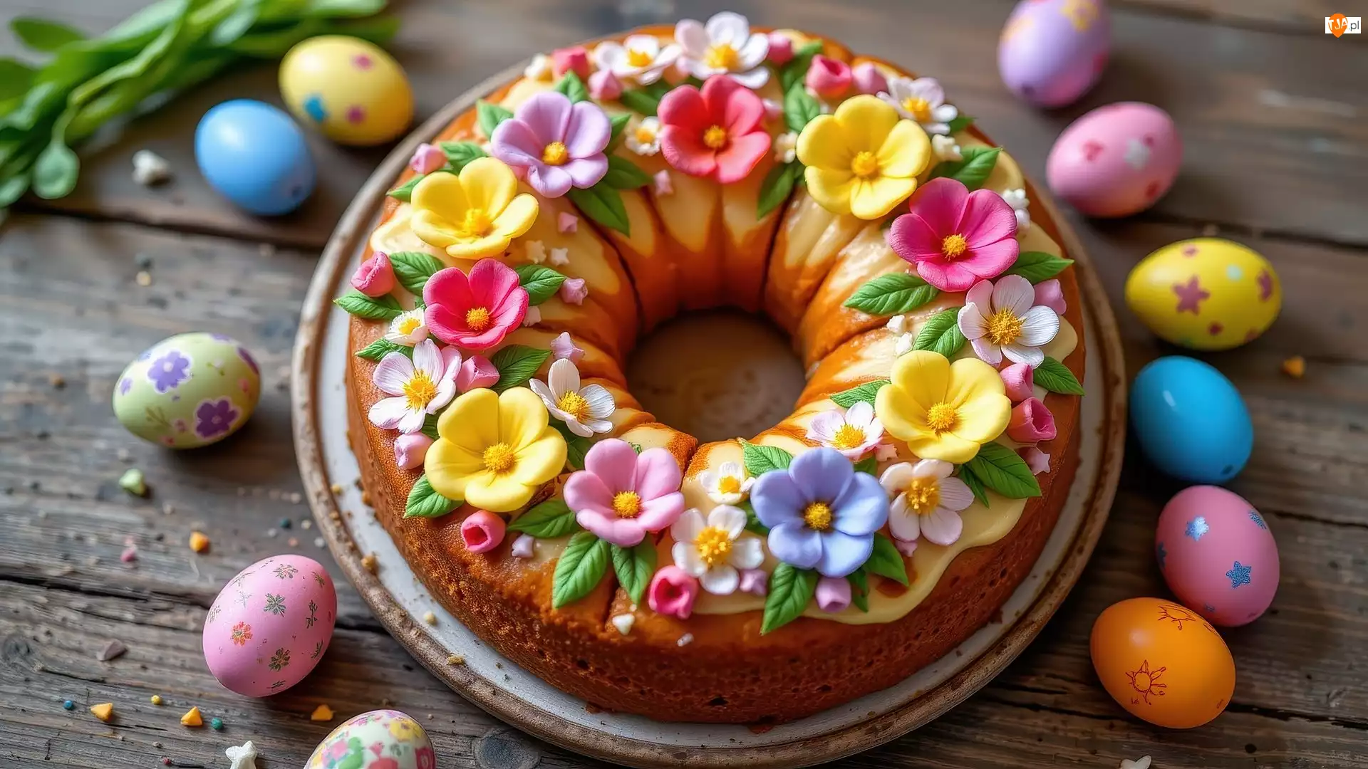 Kolorowe, Pisanki, Kwiaty, Wielkanoc, Kolorowe, Babka, Ciasto