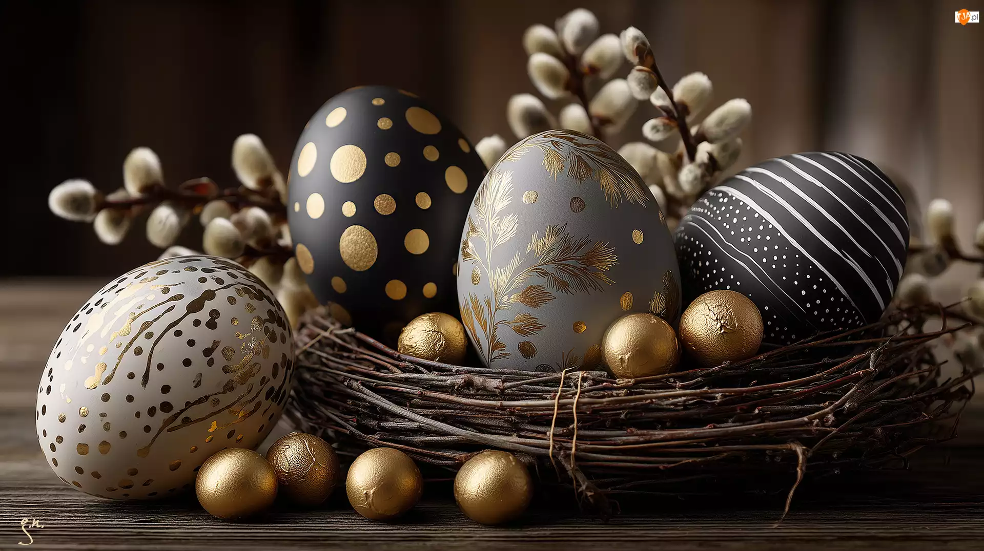 Bazie, Grafika AI, Gniazdko, Pisanki, Wielkanoc