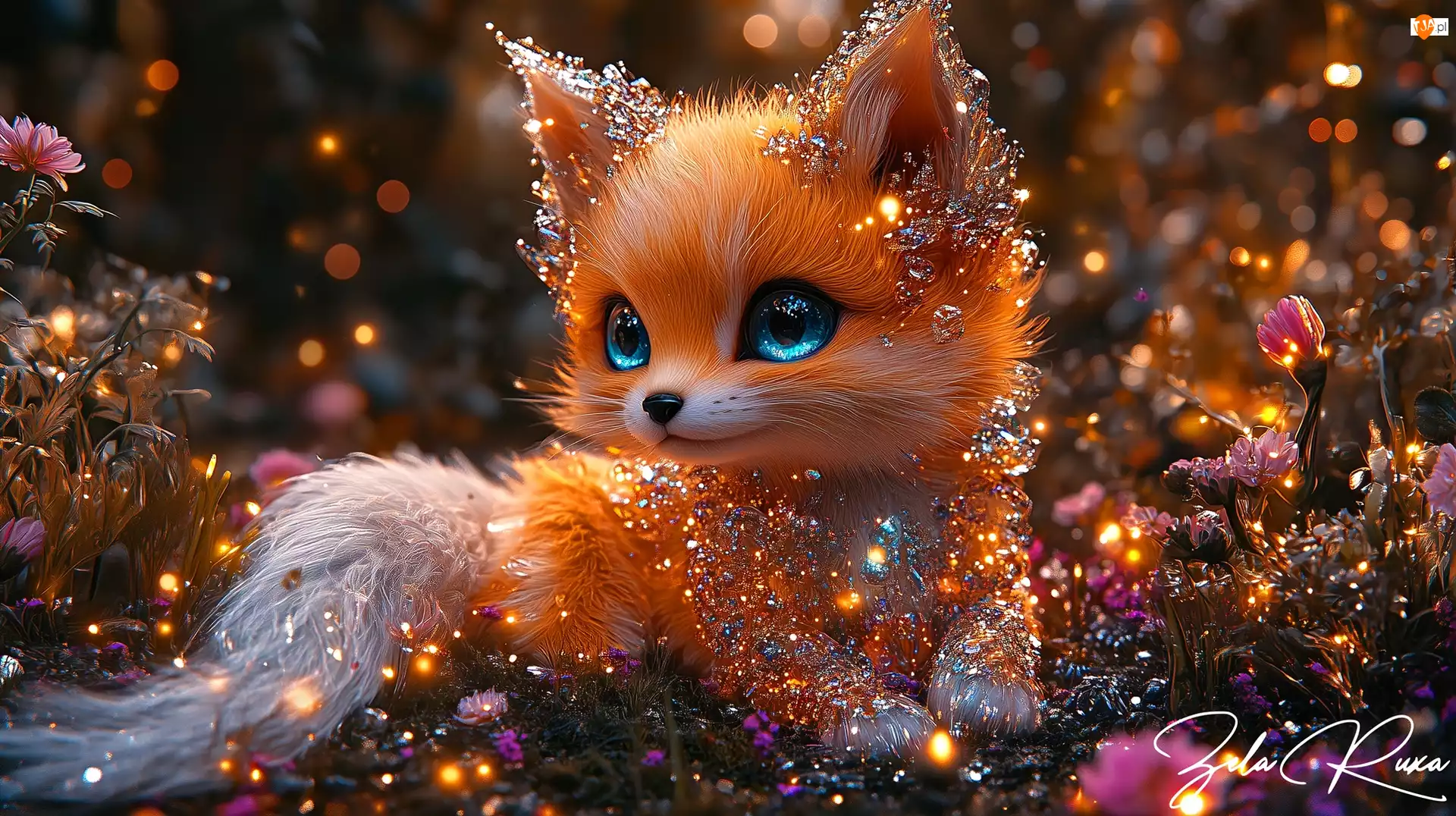 Grafika AI, Lis, Lisek, Kwiaty