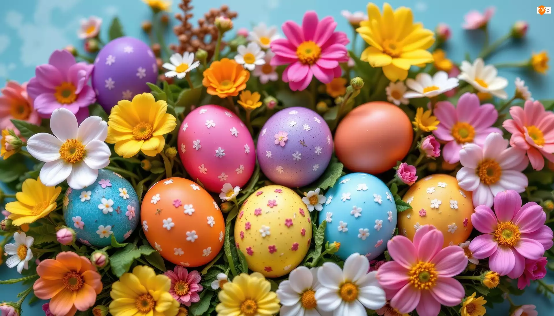 Kolorowe, Grafika AI, Pisanki, Wielkanoc, Kwiaty