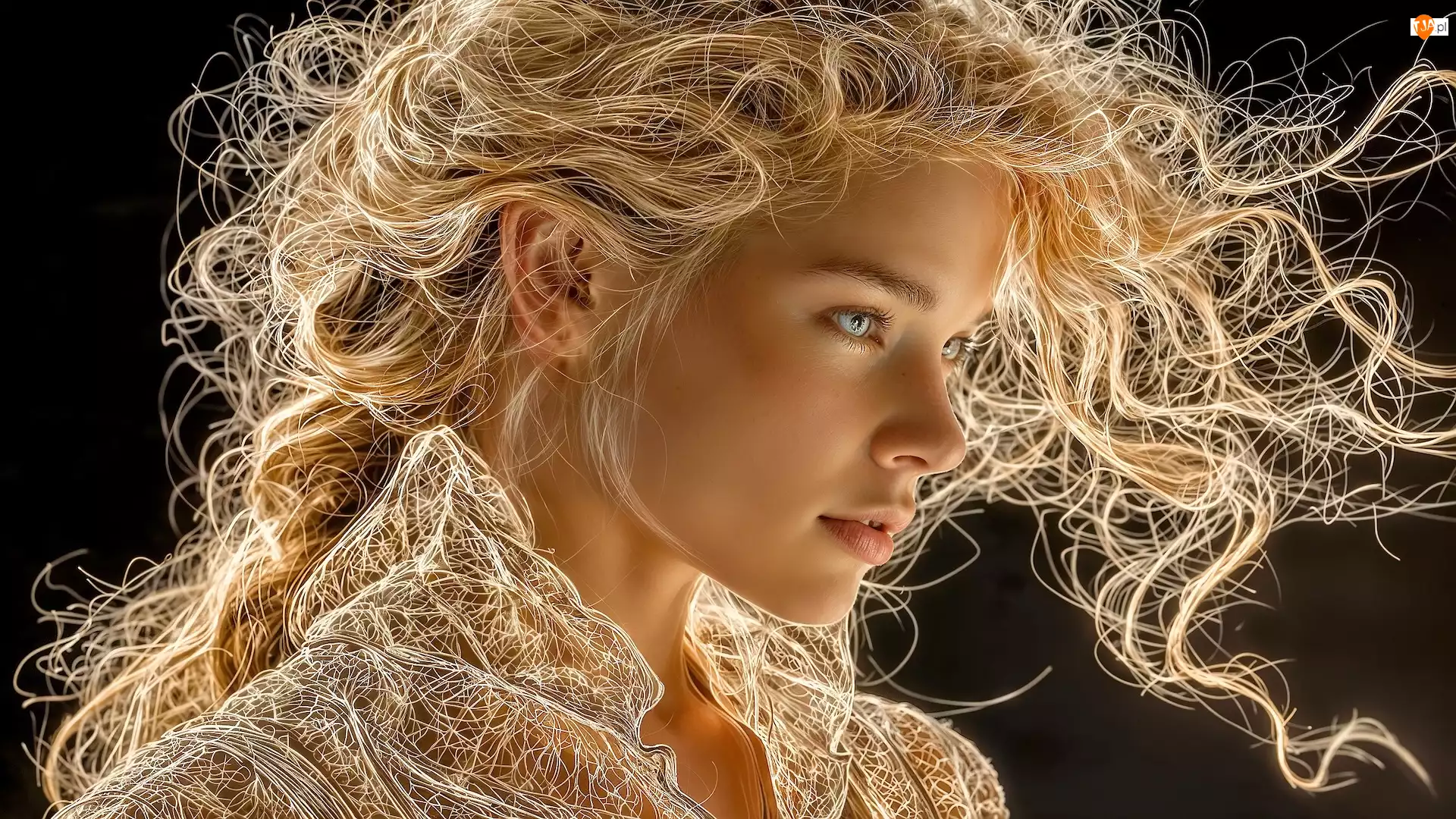 Grafika, Kobieta, Blondynka, Loki