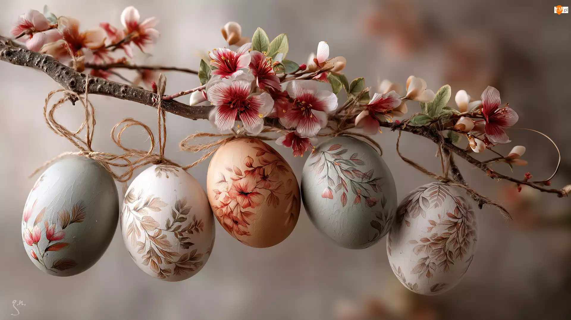 Pisanki, Kolorowe, Kwiaty, Grafika AI, Gałązki, Wielkanoc