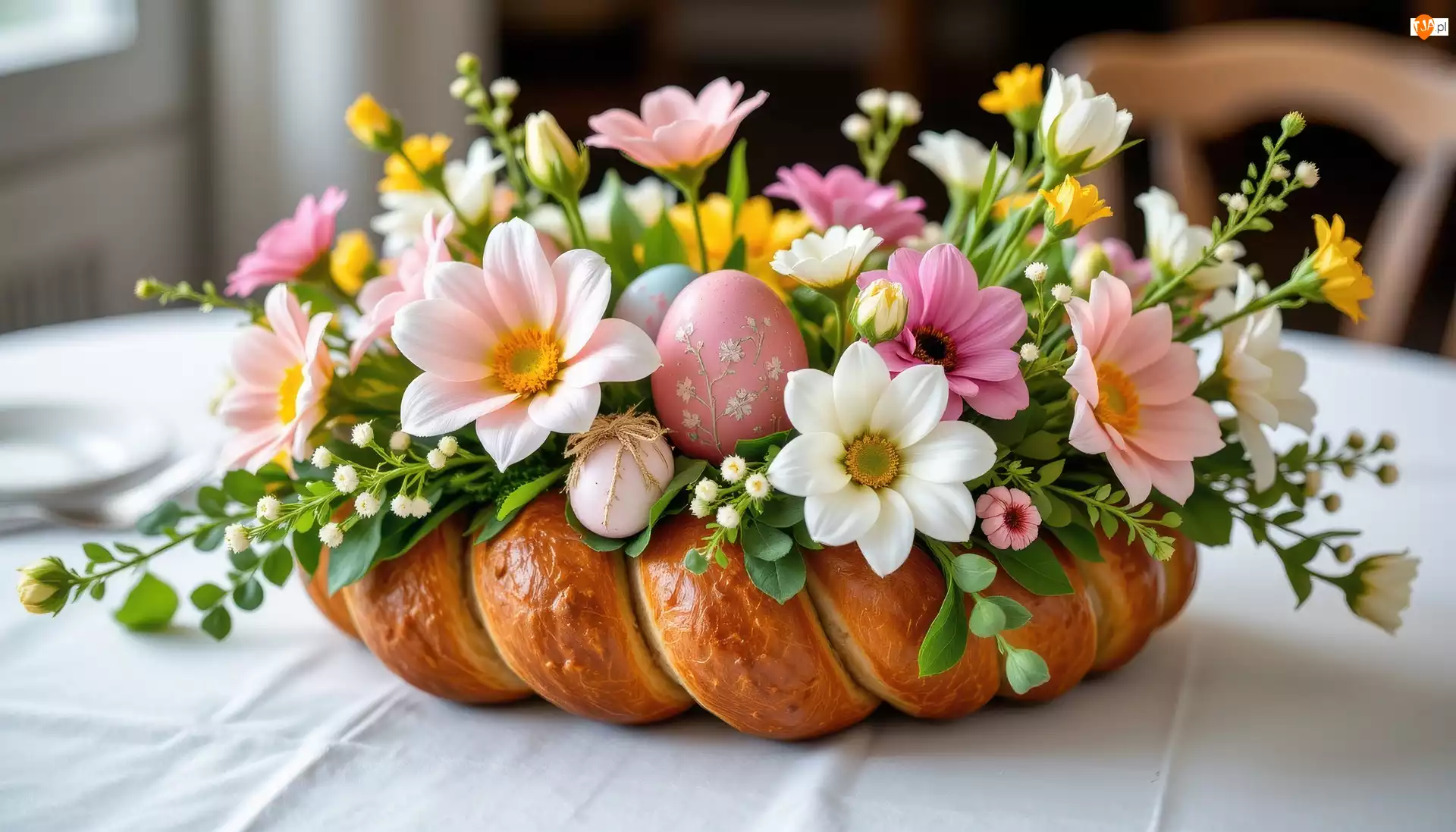 Chleb, Wielkanoc, Pisanki, Grafika AI, Kwiaty, Dekoracja