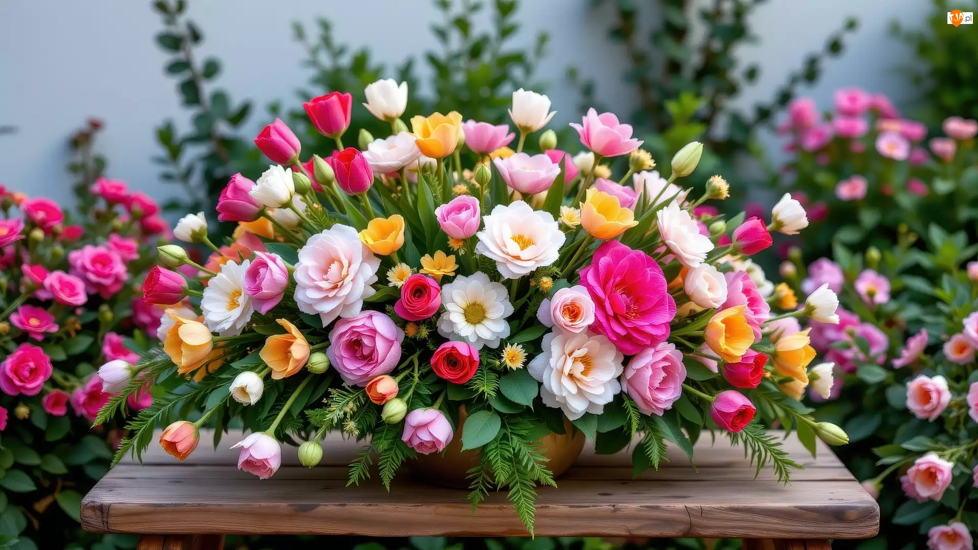 Bukiet, Stół, Kolorowe, Kwiaty