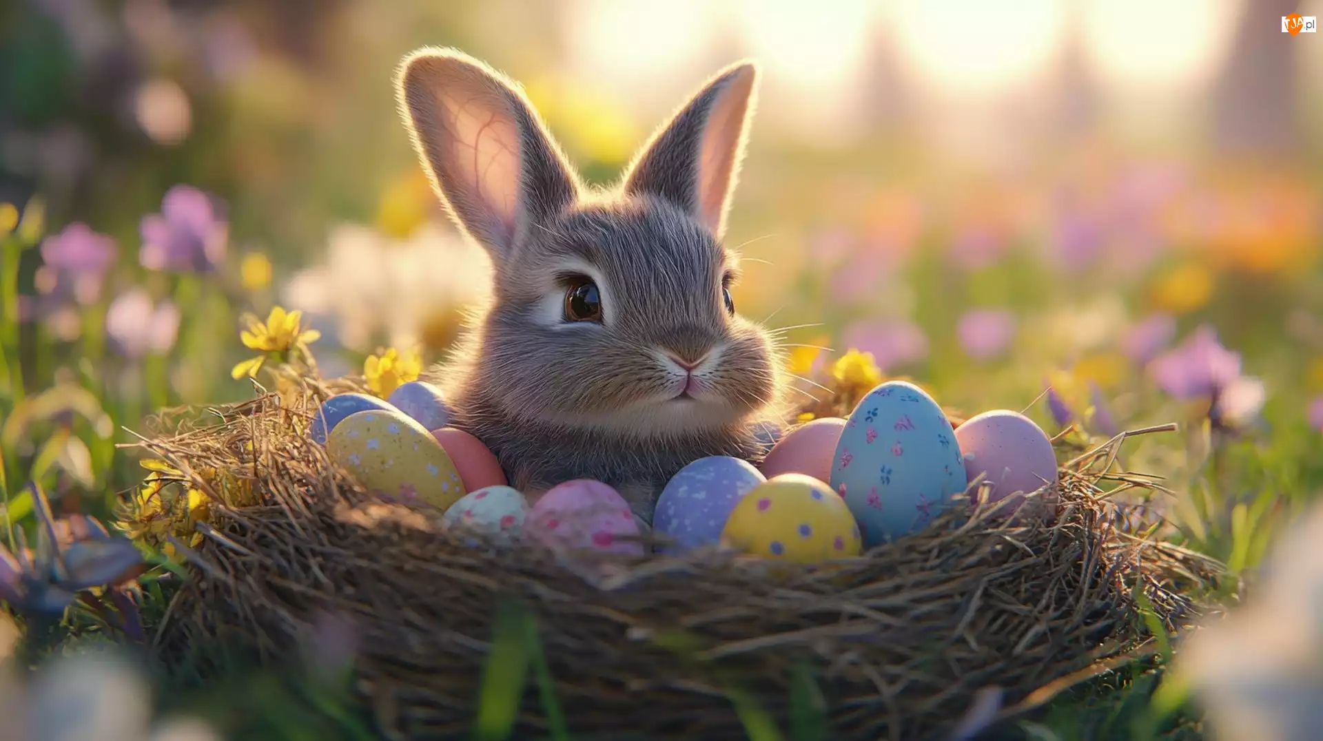 Wielkanoc, Królik, Pisanki, Gniazdko