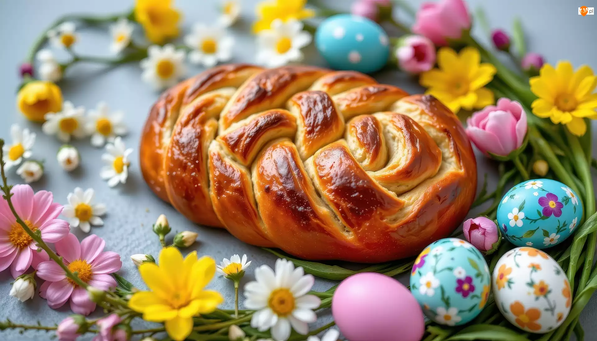 Kolorowe, Kwiaty, Chleb, Wielkanoc, Pisanki