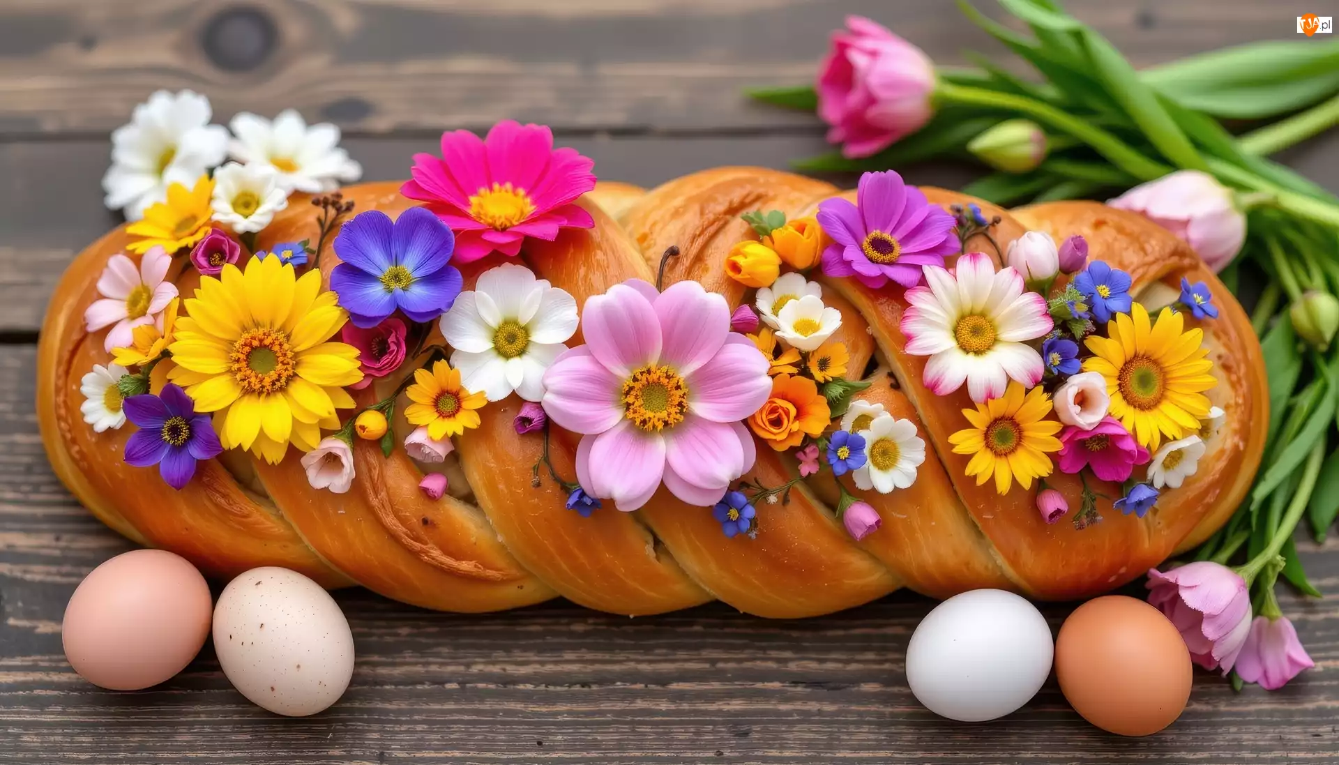 Jajka, Chleb, Kolorowe, Kwiaty