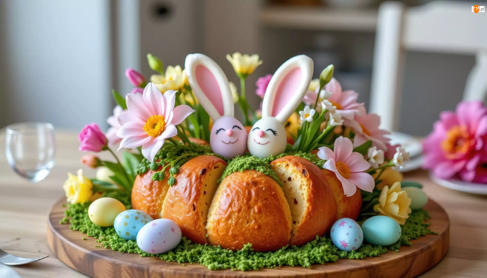 Pisanki, Grafika AI, Chleb, Wielkanocny, Kwiaty