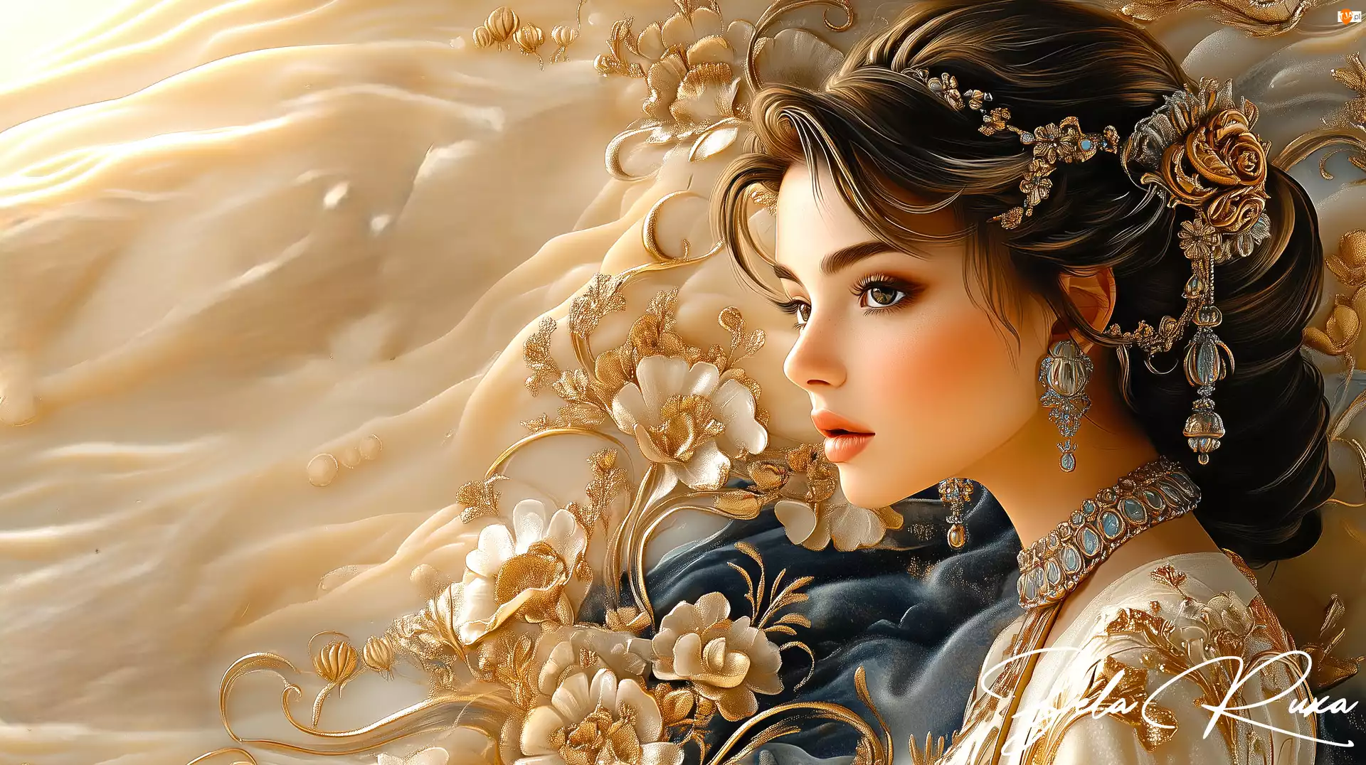 Kwiaty, Kolczyki, Kobieta, Grafika, Biżuteria