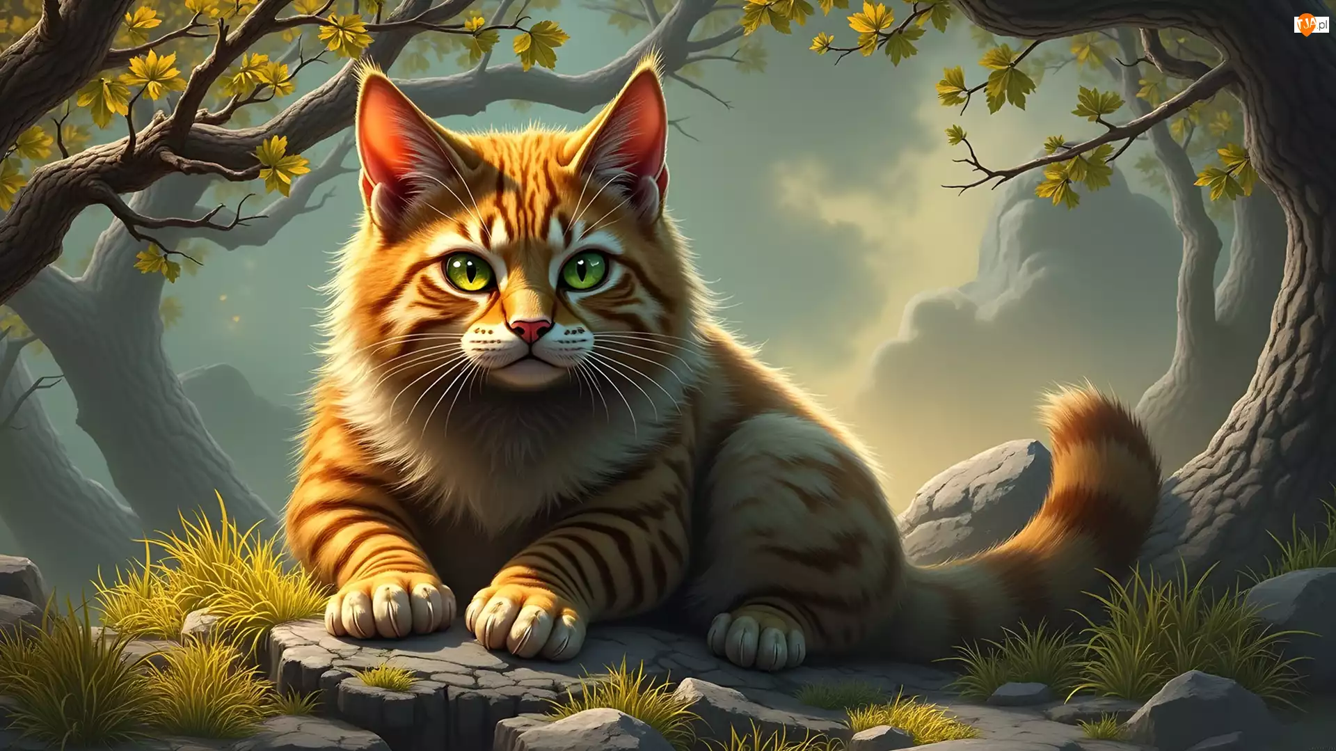 Grafika AI, Kot, Zielone, Oczy