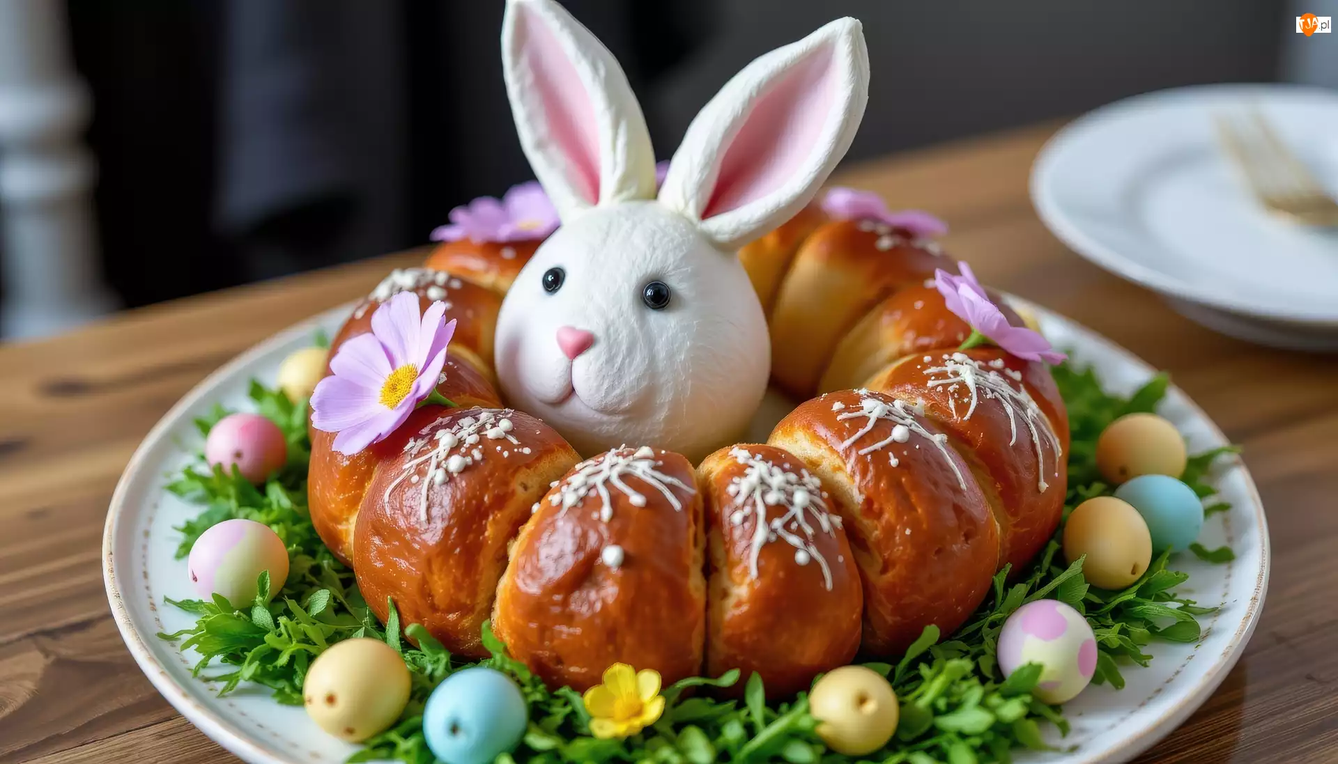 Zajączek, Wielkanoc, Chleb, Talerz, Okragły, Jajka