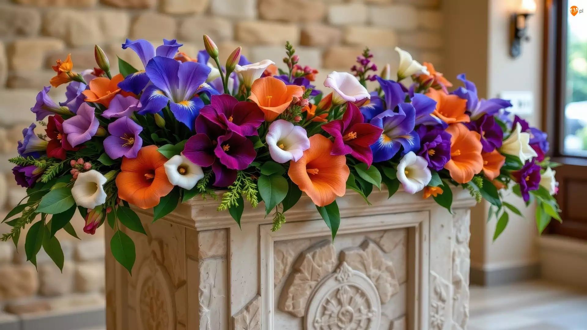 Podium, Kolorowe, Kwiaty, Kamienne