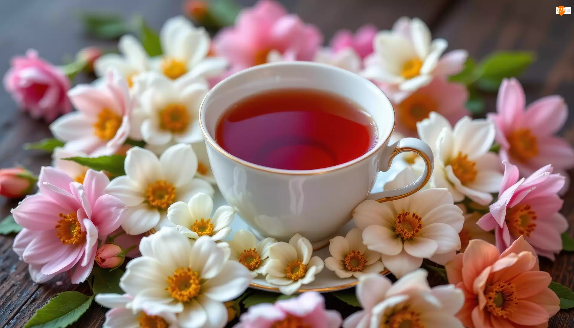 Kwiaty, Filiżanka, Herbata