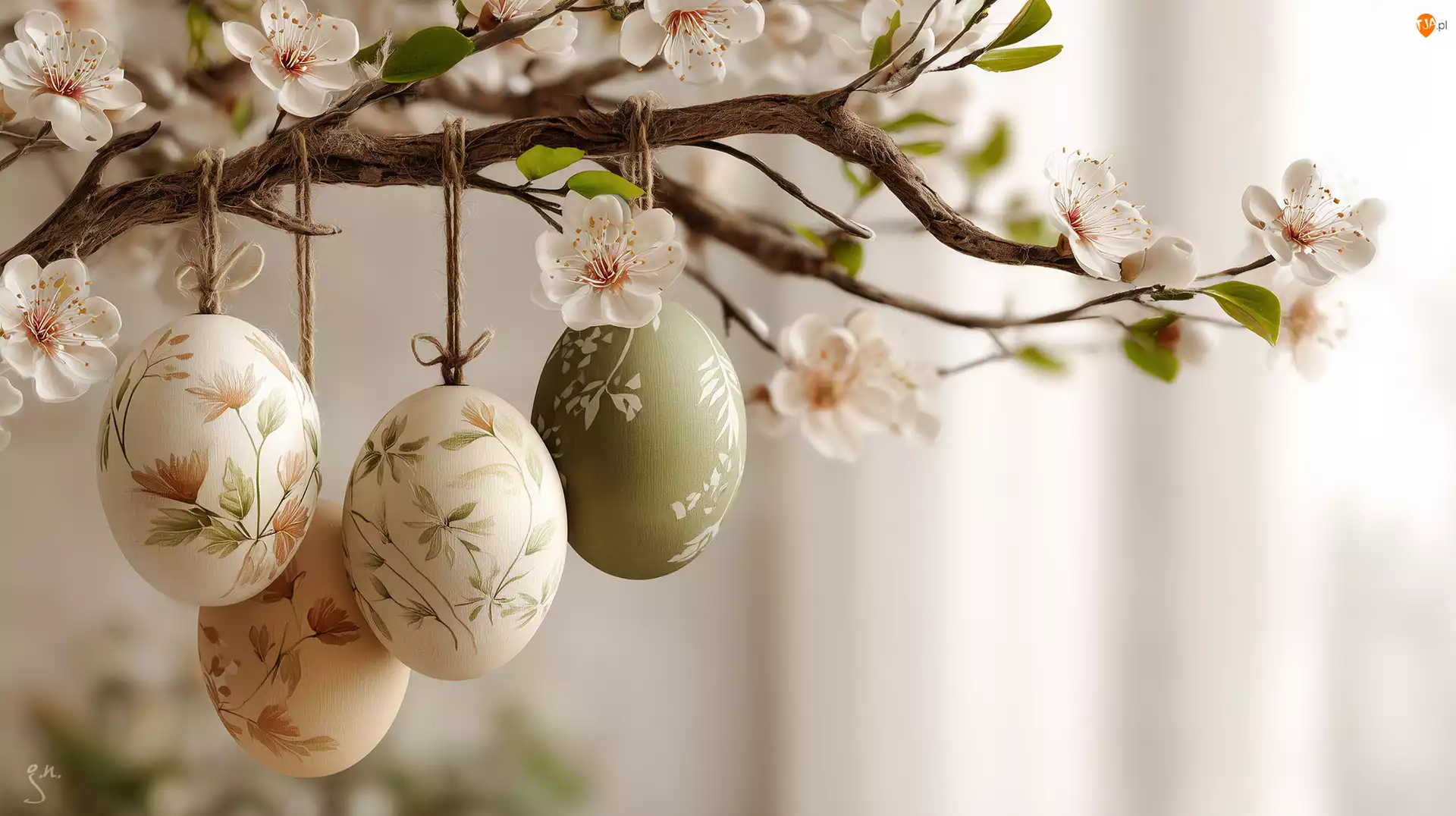 Gałązka, Grafika AI, Pisanki, Wielkanoc, Drzewo owocowe