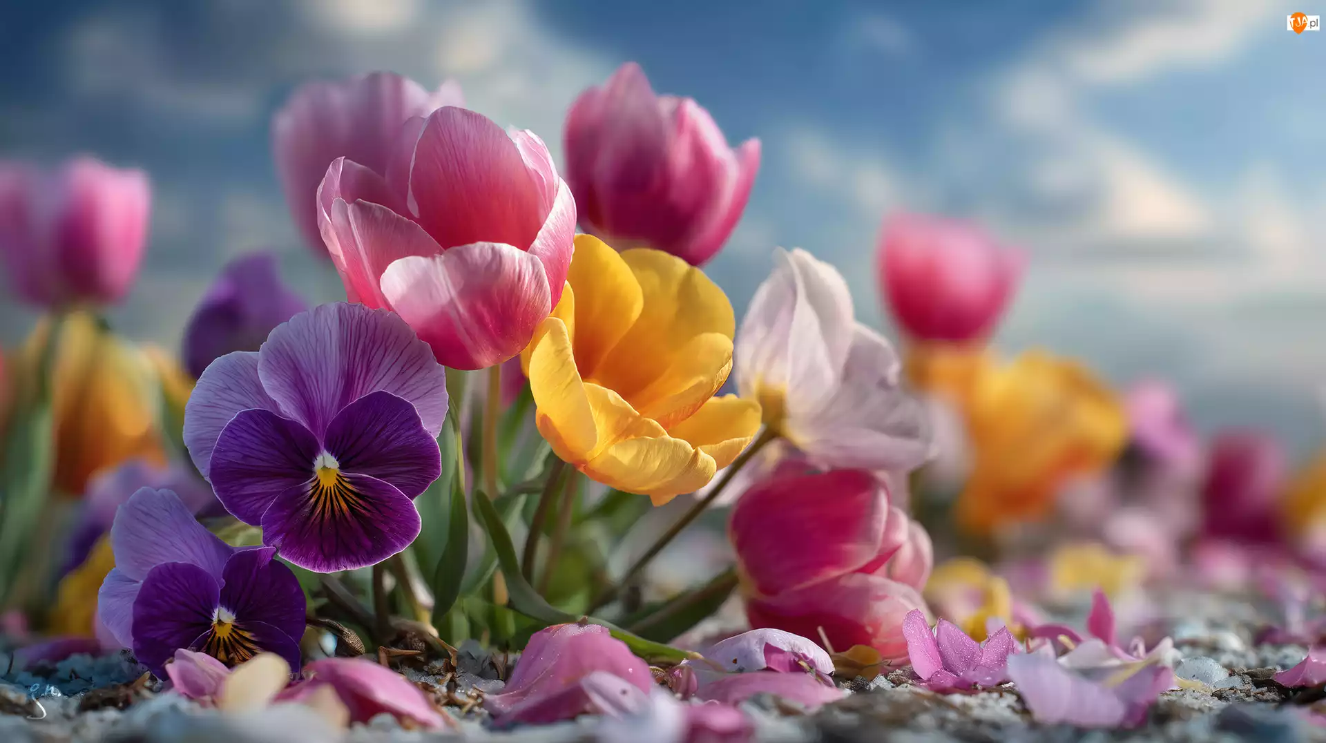 Tulipany, Grafika AI, Kwiaty, Kolorowe, Bratki