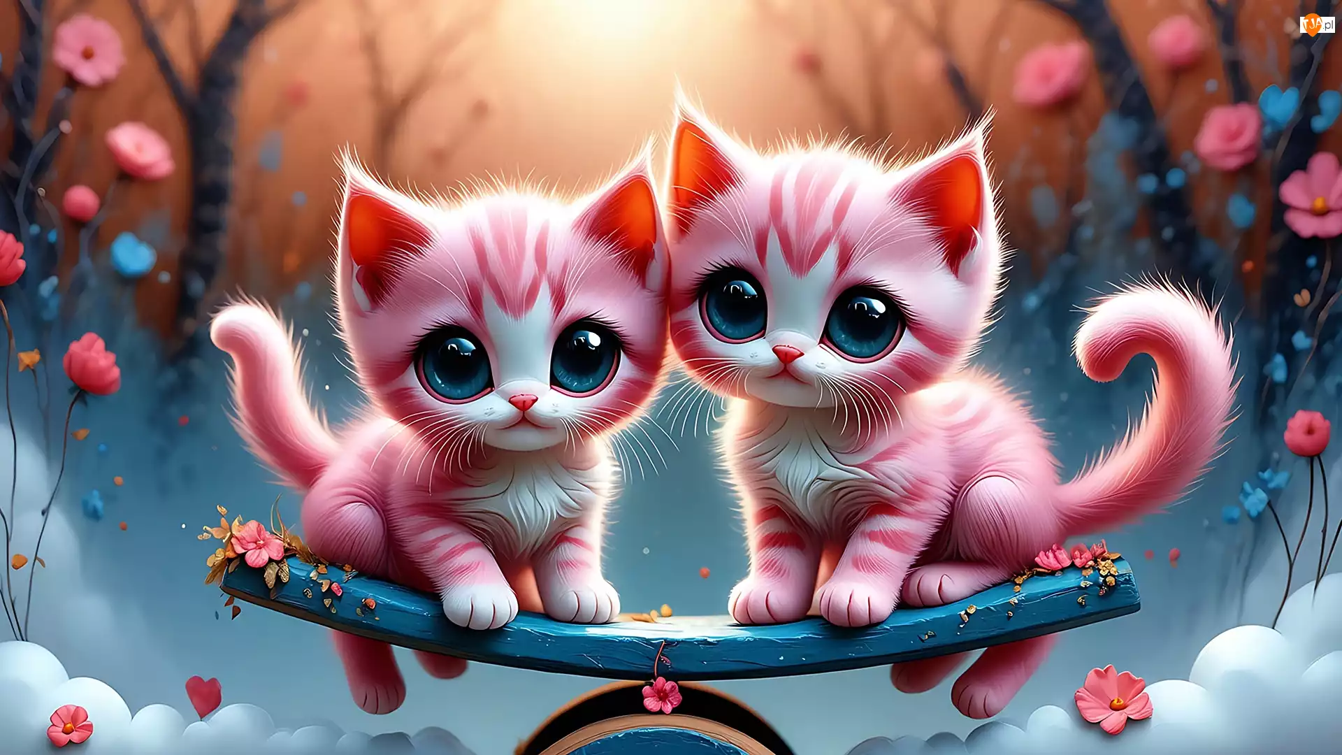 Grafika AI, Dwa, Różowe, Koty