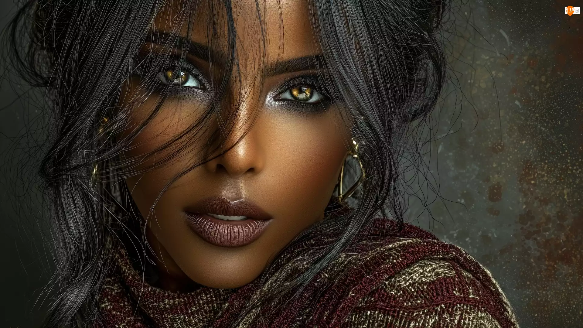 Twarz, Grafika, Ciemnoskóra, Kobieta, Włosy
