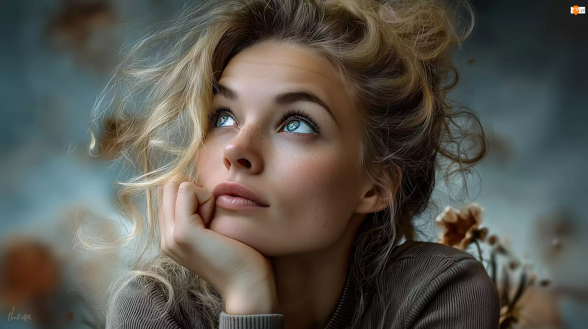 Grafika AI, Kobieta, Blondynka, Loki