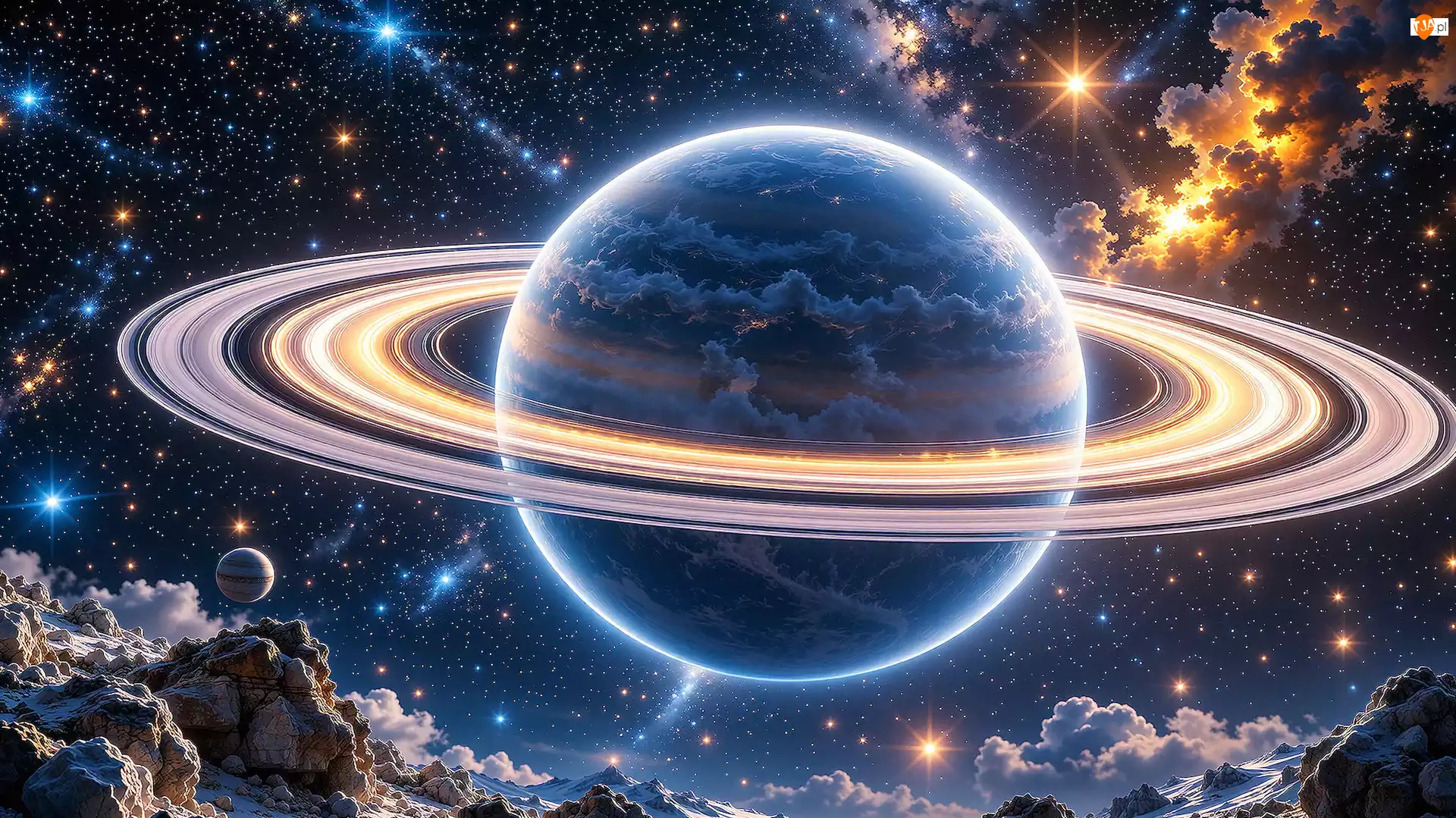 Pierścienie planetarne, Grafika, Planeta, Kosmos, Chmury