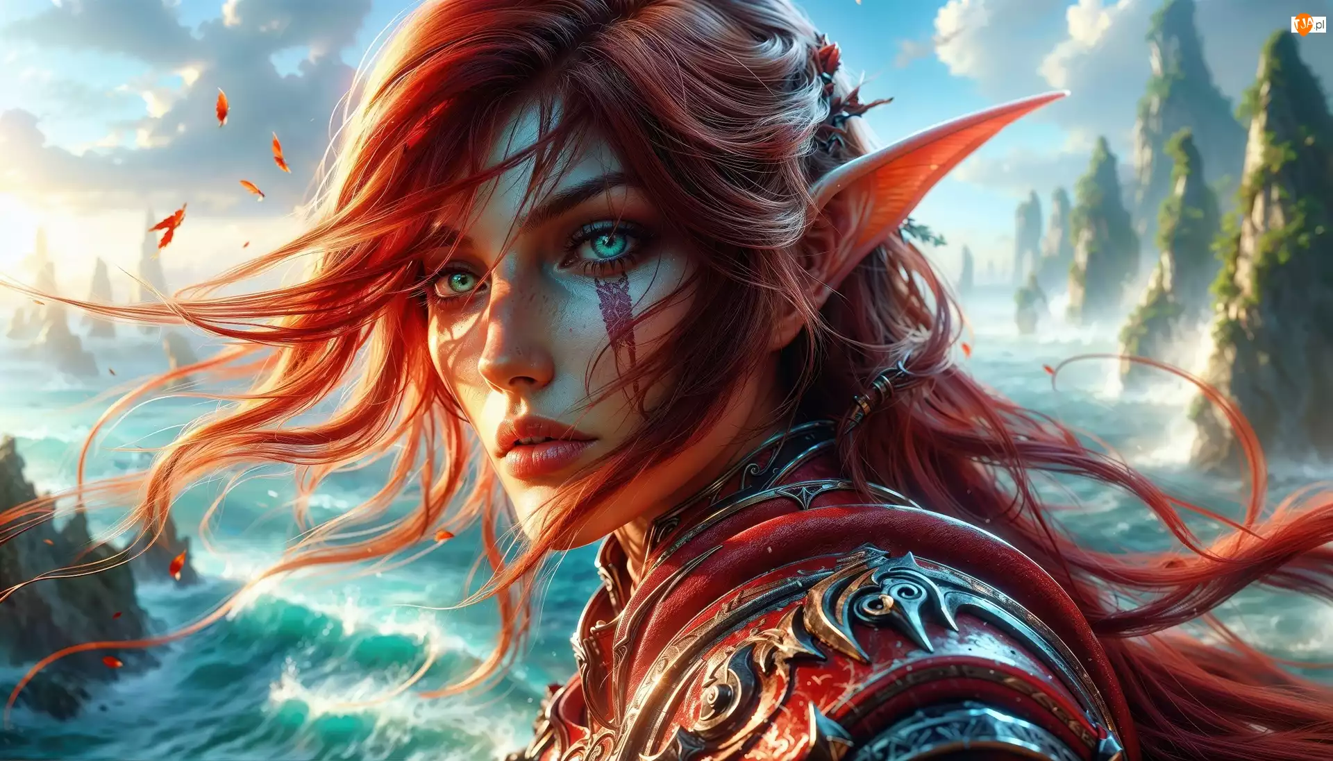 Elfka, Dziewczyna, Rude, Grafika AI, Włosy, Fantasy