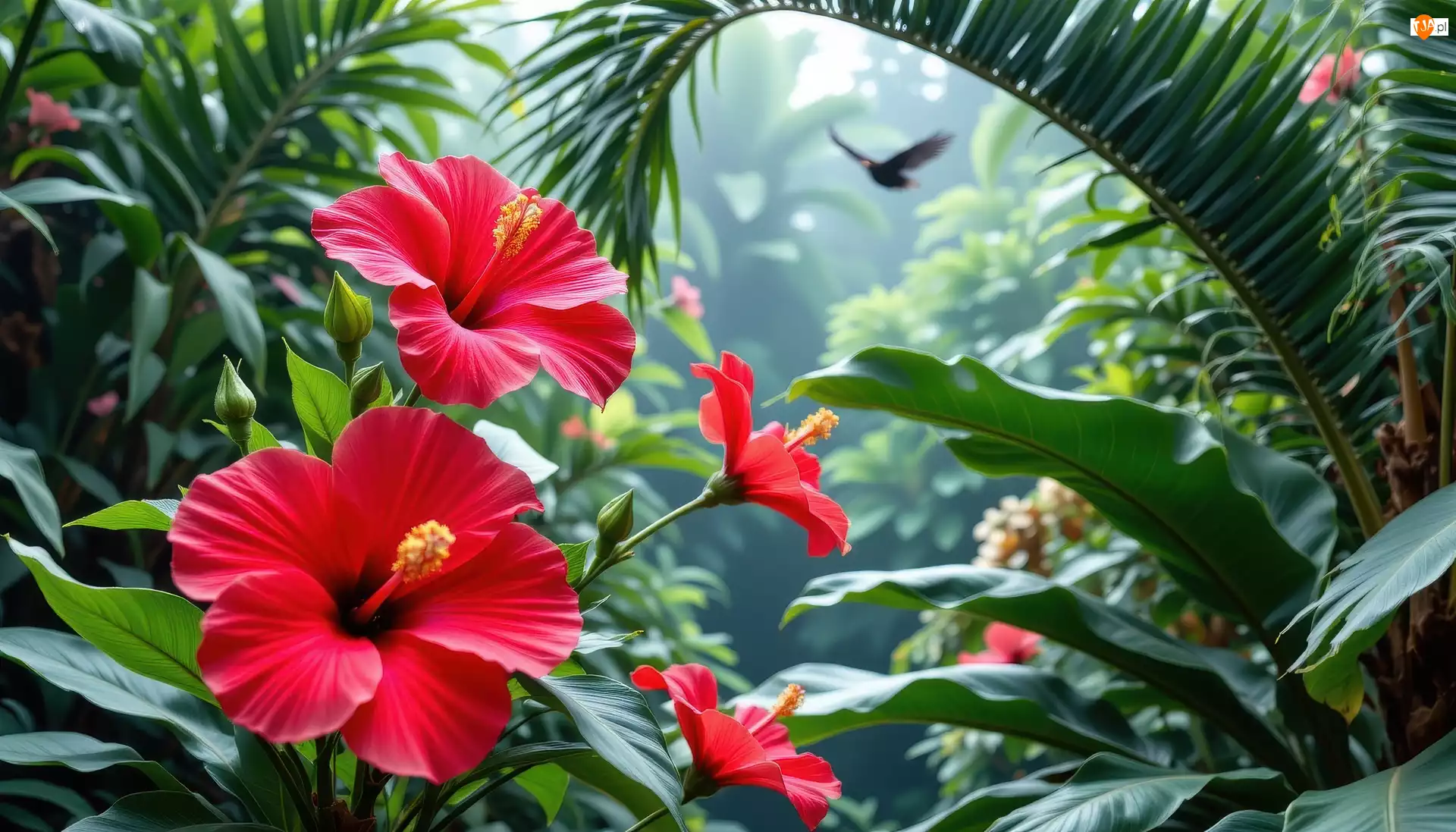 Kwiaty, Liście, Czerwone, Rozwinięte, Hibiskus