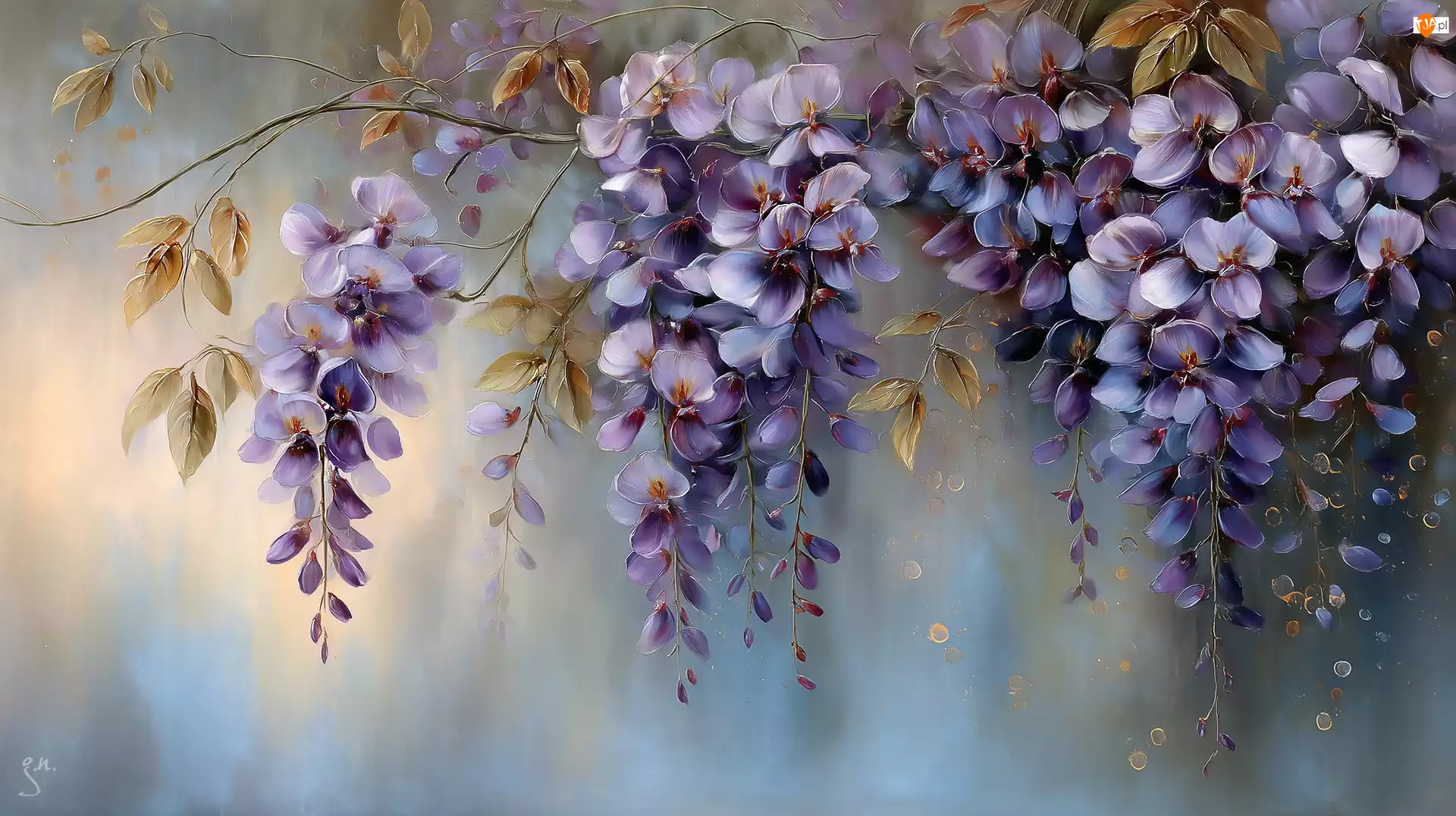 Fioletowe, Grafika AI, Wisteria, Glicynia, Kwiaty