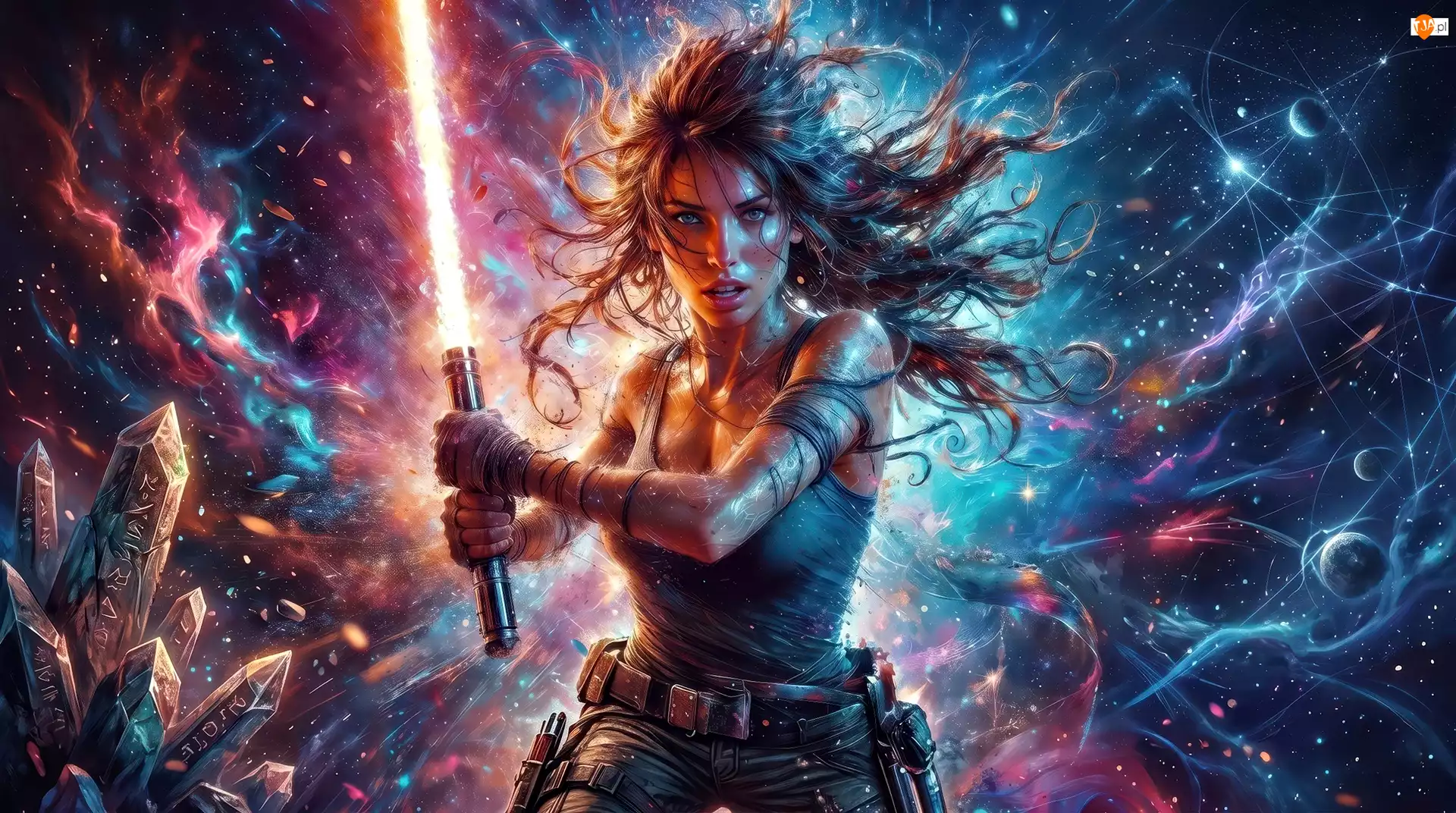 Grafika AI, Lara Croft, Walka, Miecz