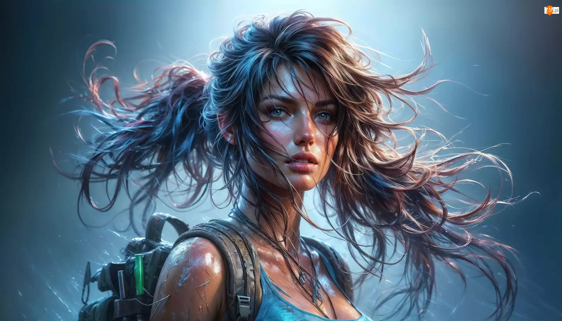 Lara Croft, Gra, Grafika AI, Kobieta, Włosy, Rozwiane, Postać