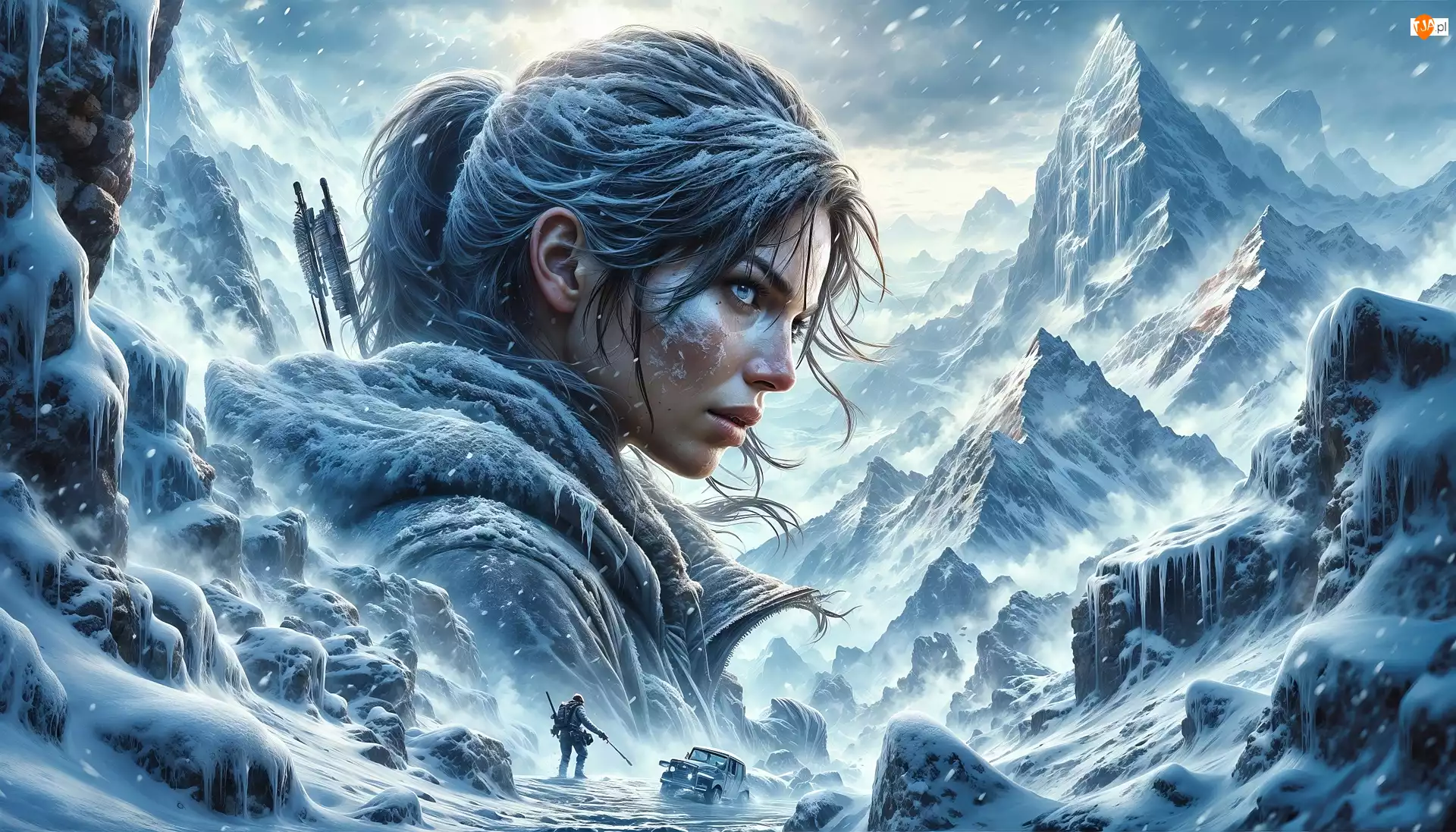 Zima, Grafika AI, Misja, Lara Croft, Góry
