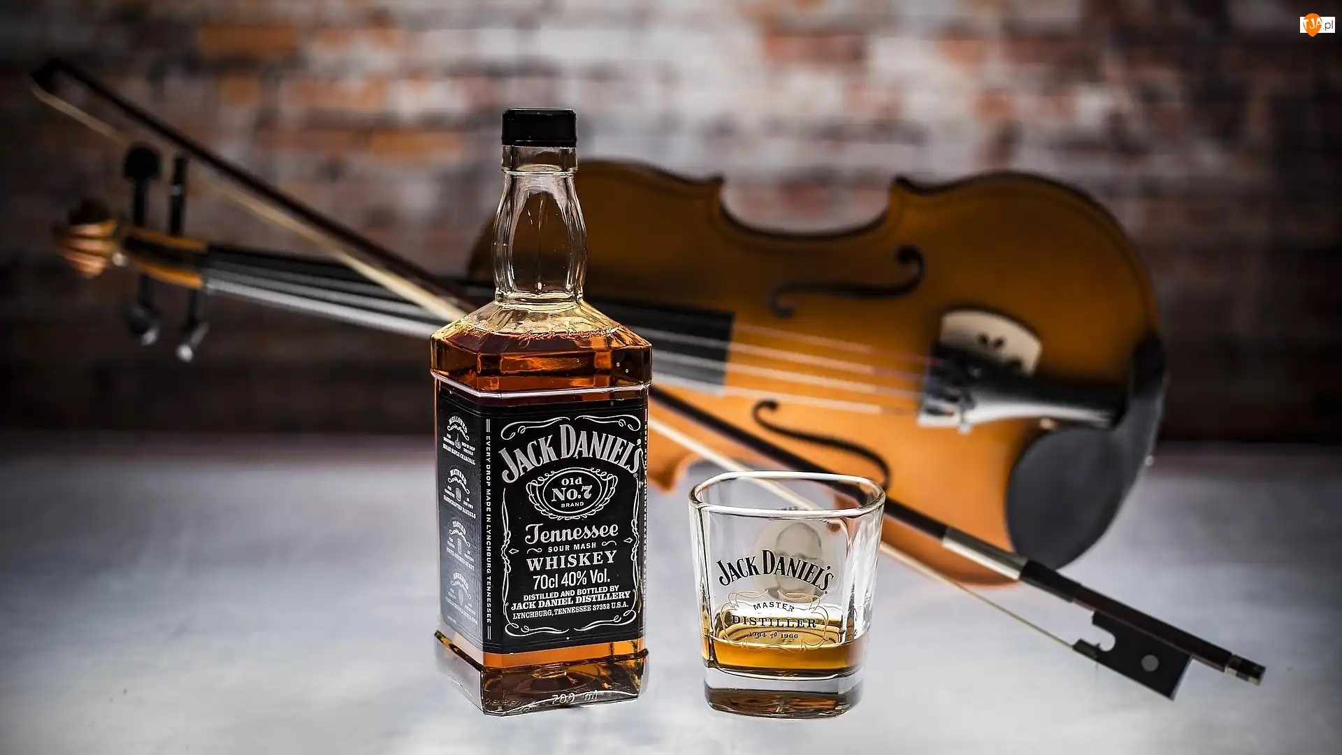 Butelka, Skrzypce, Jack Daniels, Whisky, Szklanka