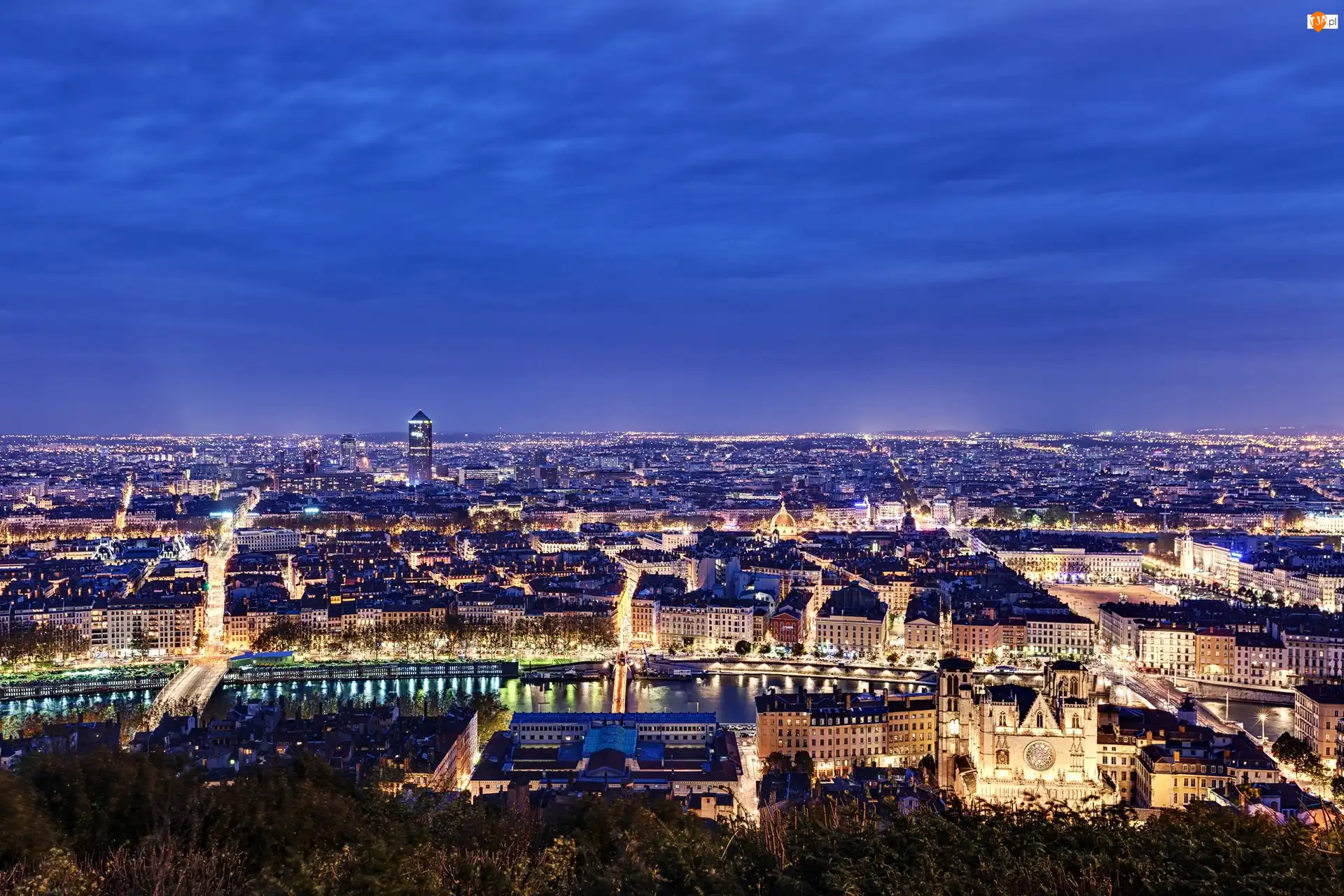 Nocą, Francja, Lyon, Miasto