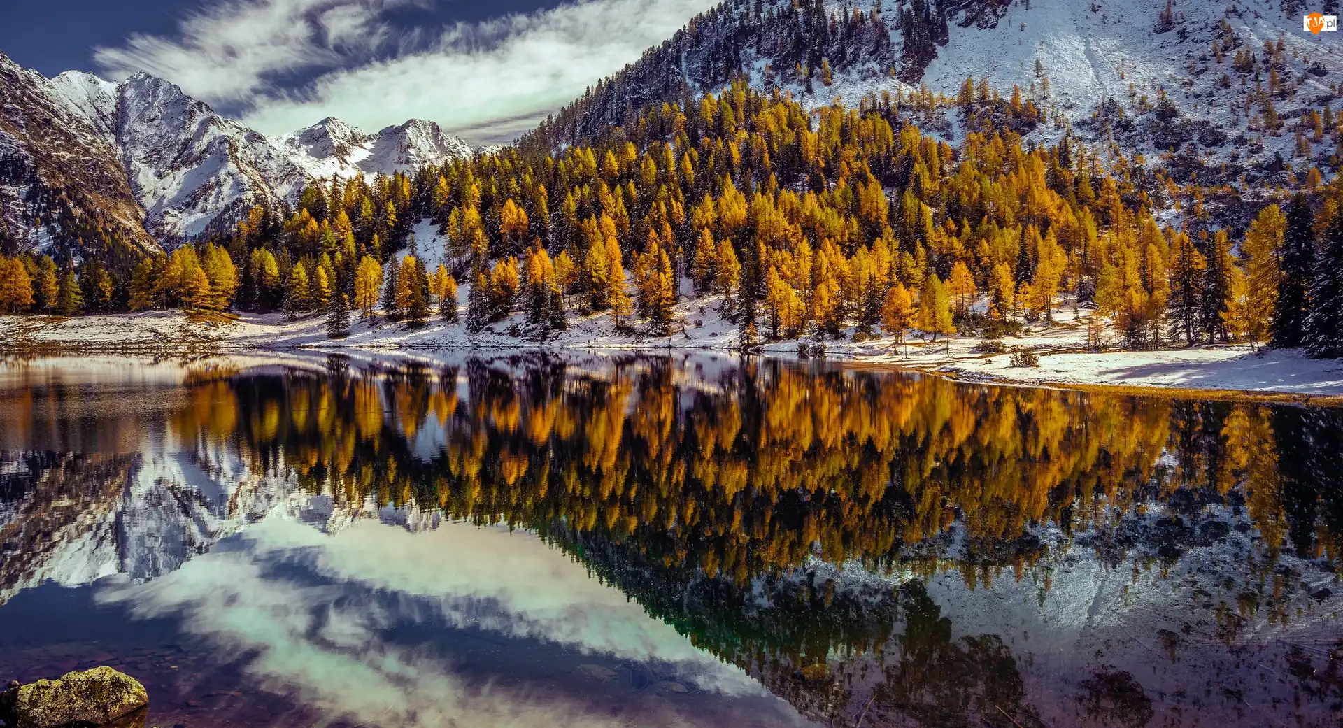 Las, Austria, Góry Alpy, Drzewa, Styria, Jezioro Duisitzkarsee, Odbicie, Ośnieżone