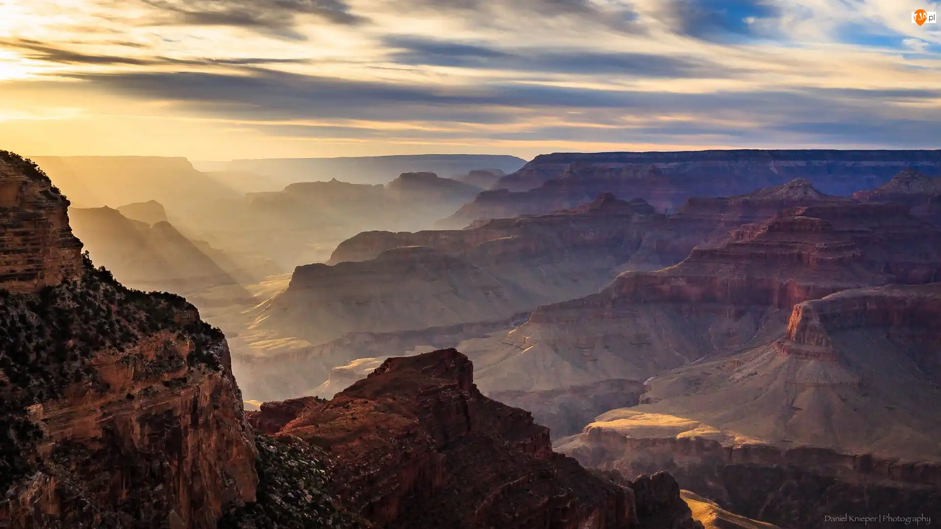 Góry, Wschód słońca, Stany Zjednoczone, Skały, Grand Canyon, Wielki Kanion Kolorado, Park Narodowy Wielkiego Kanionu