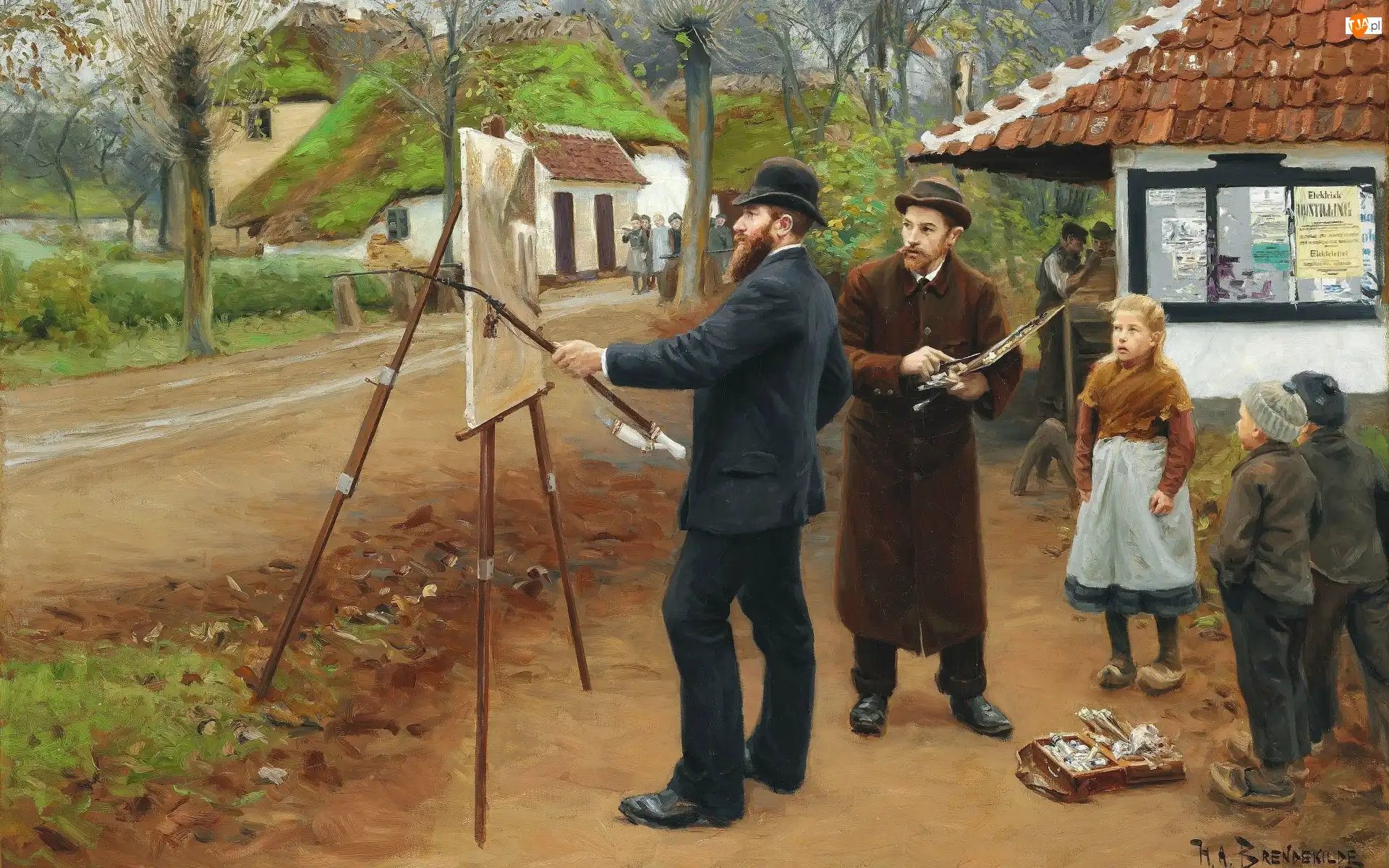 Dzieci, Malujący, Lauritz Andersen Ring, Mężczyźni, Obraz, Malarstwo, Wieś, Hans Andersen Bradekilde, Droga, Sztaluga