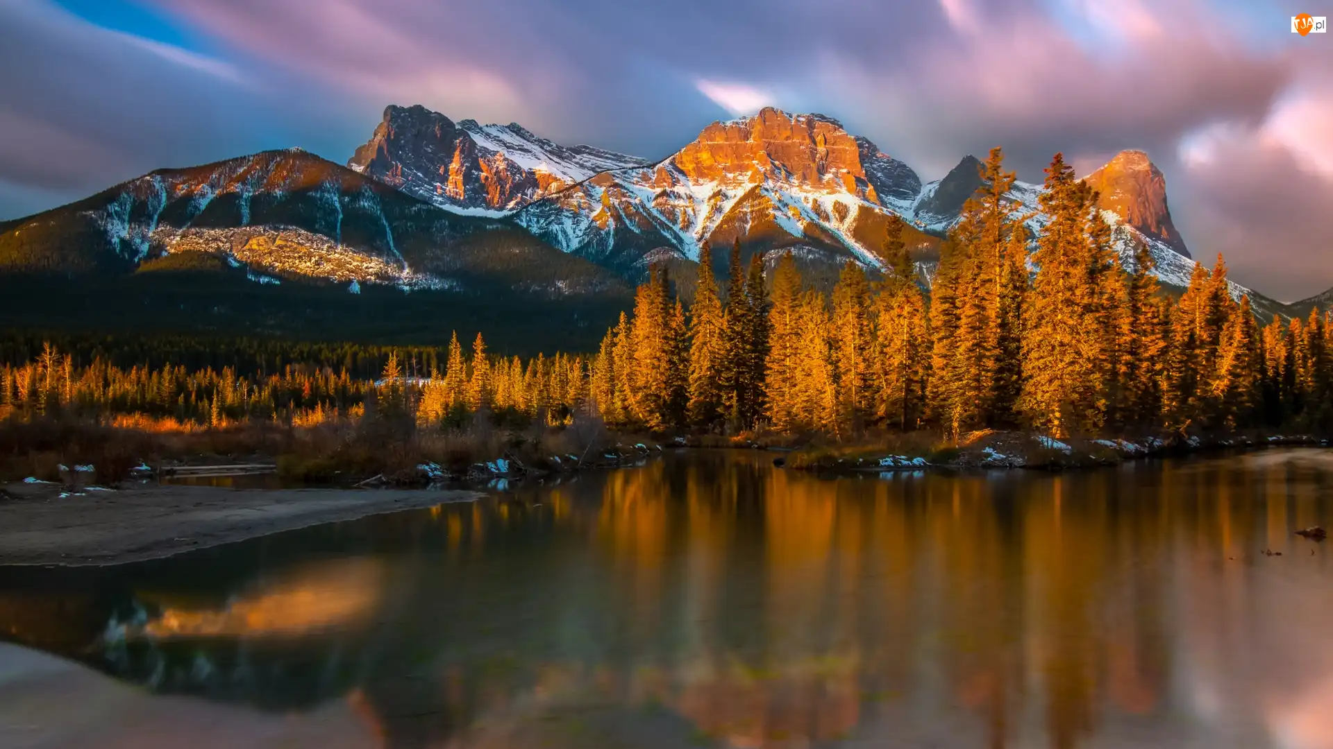 Alberta, Park Narodowy Banff, Góry, Jezioro, Kanada, Drzewa