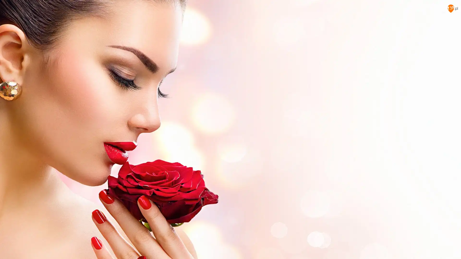 Profil, Kobieta, Manicure, Róża, Makijaż, Klips