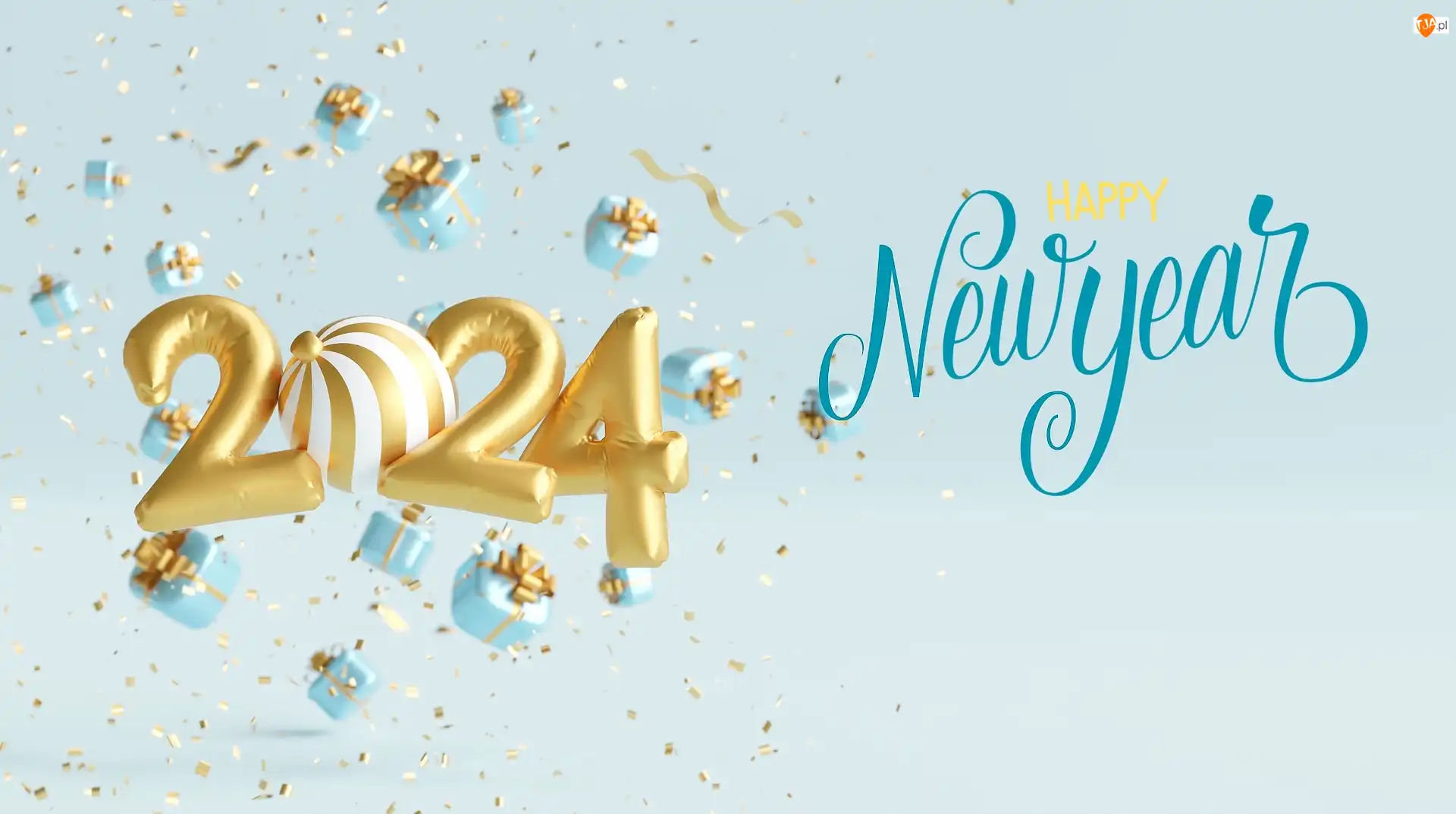 Happy New YEAR, Tło, Napis, 2024, Niebieskie