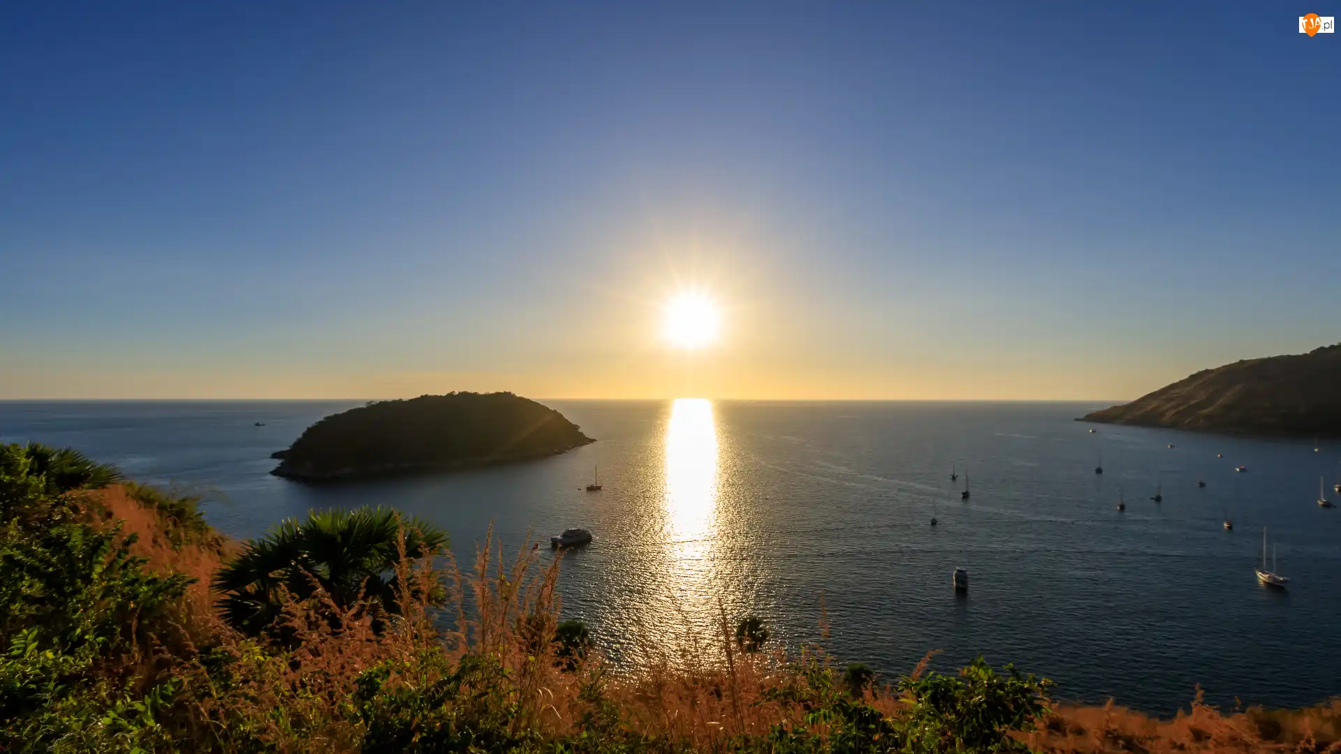 Przylądek, Cape Phrom Thep, Tajlandia, Zachód słońca, Windmill Viewpoint, Wyspy, Morze Andamańskie