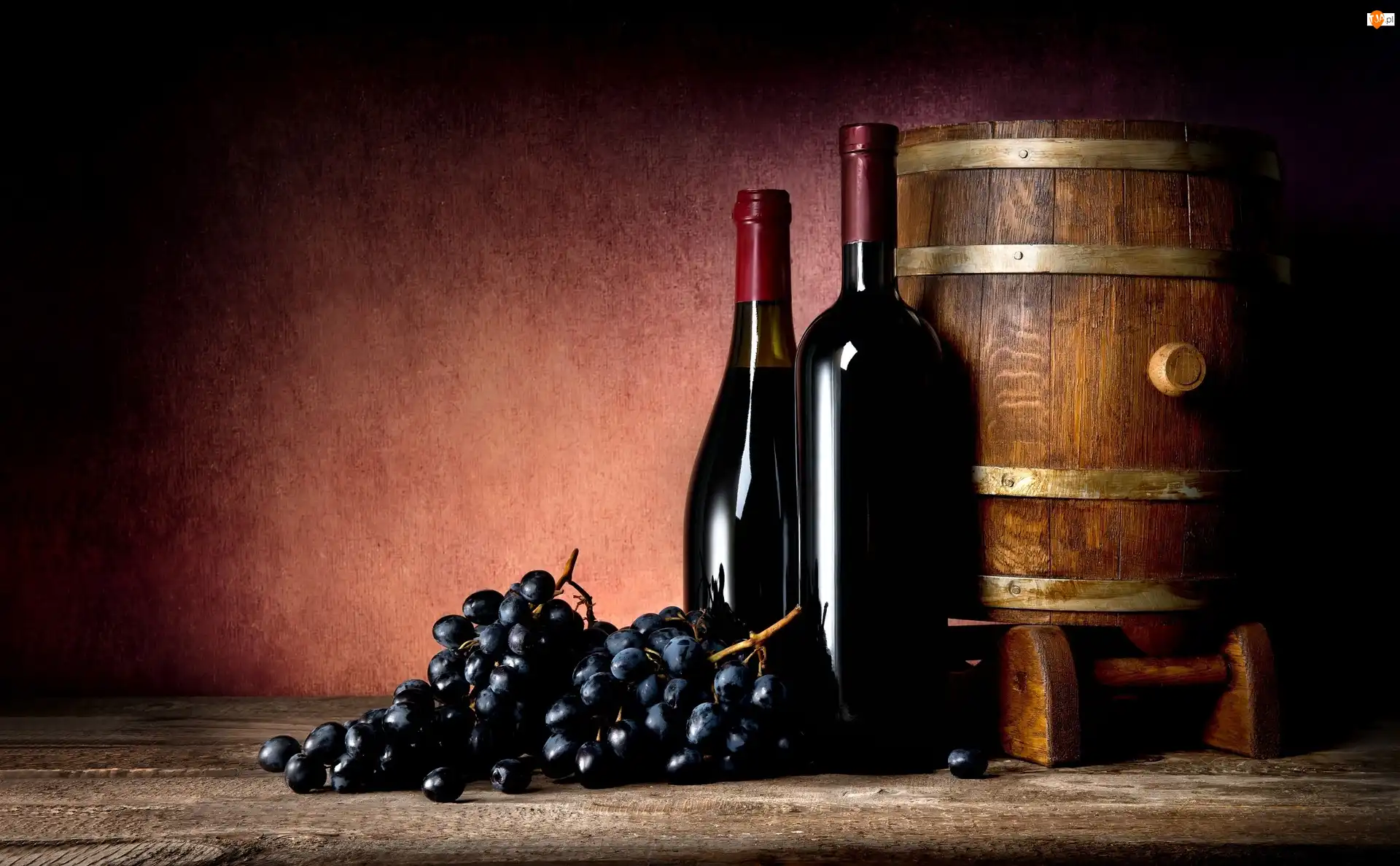 Winogrona, Beczka, Wino, Butelki