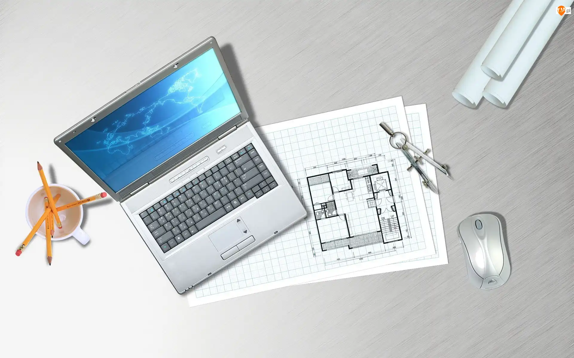 Projekt, Stół, Architekta, Notebook