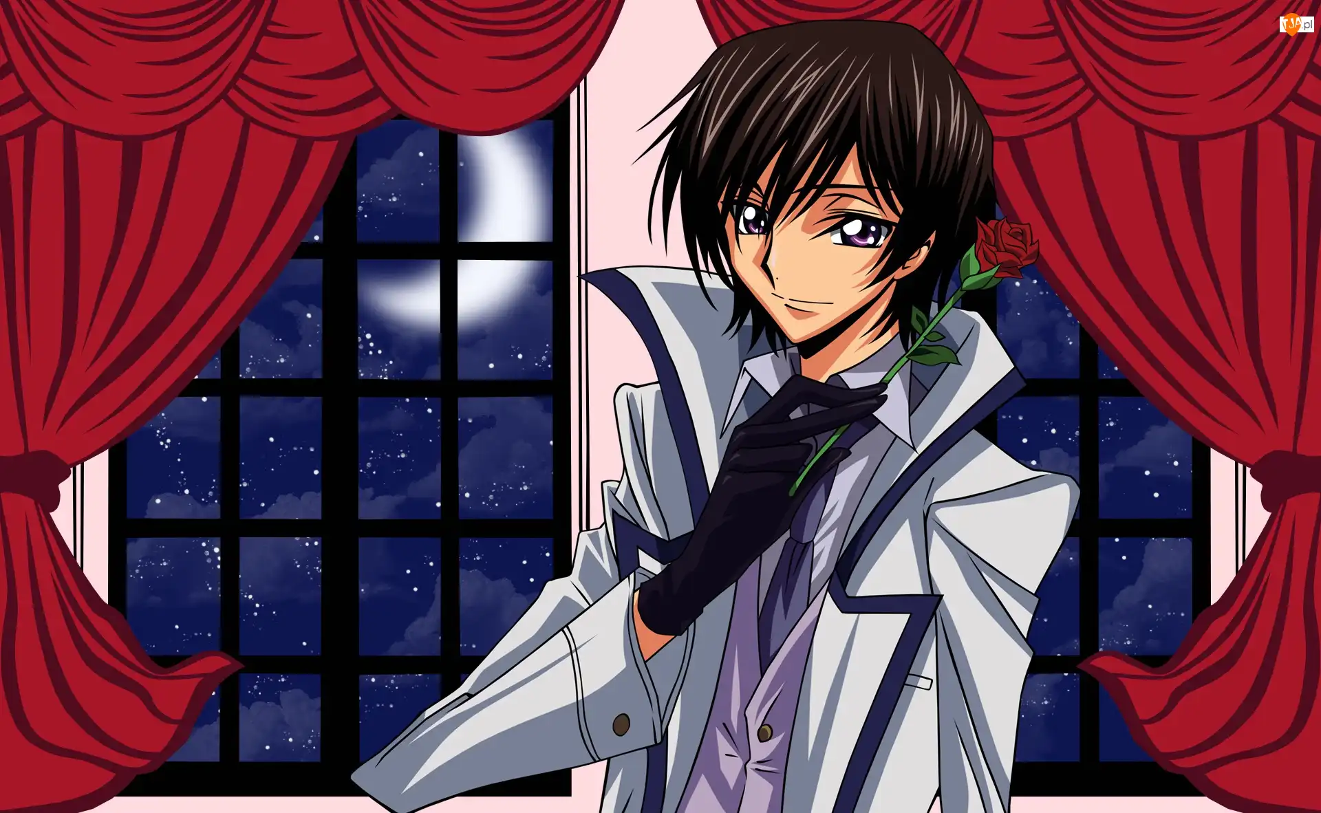 Code Geass, Manga Anime, Lelouch Lamperouge, Okno, Postać, Róża