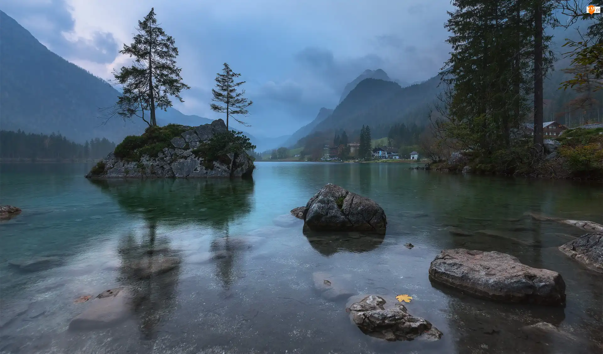 Bawaria, Niemcy, Kamienie, Jezioro Hintersee, Skały, Drzewa, Góry