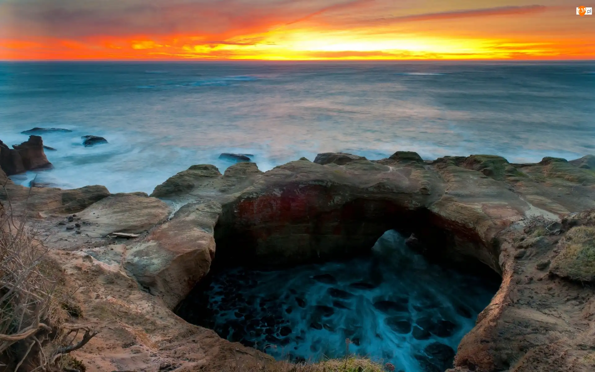 Zachód Słońca, Ocean, Skały