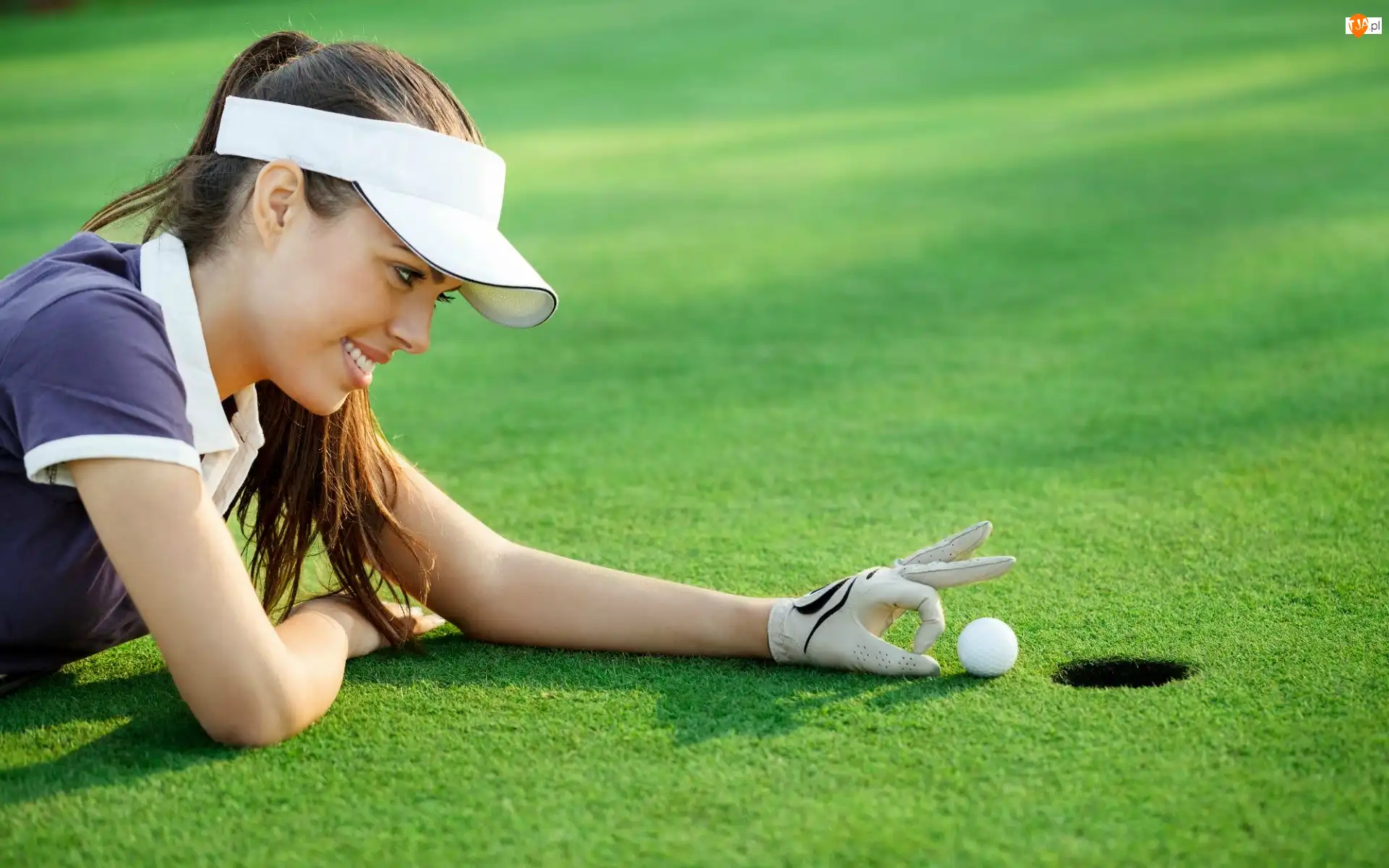 Golfowe, Uśmiechnięta, Dziewczyna, Pole